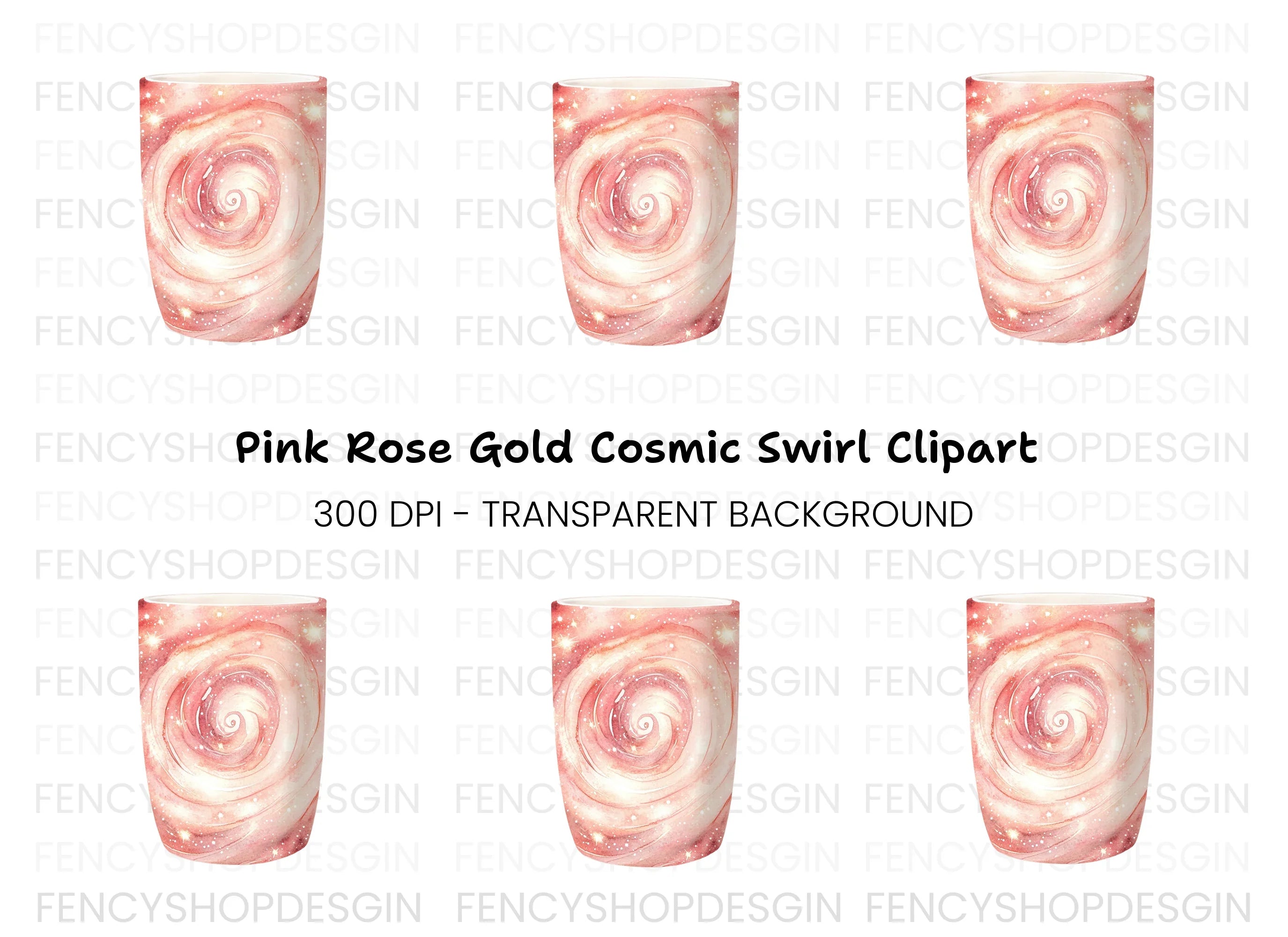 Rose Gold Galaxy Swirl Clipart Bundle