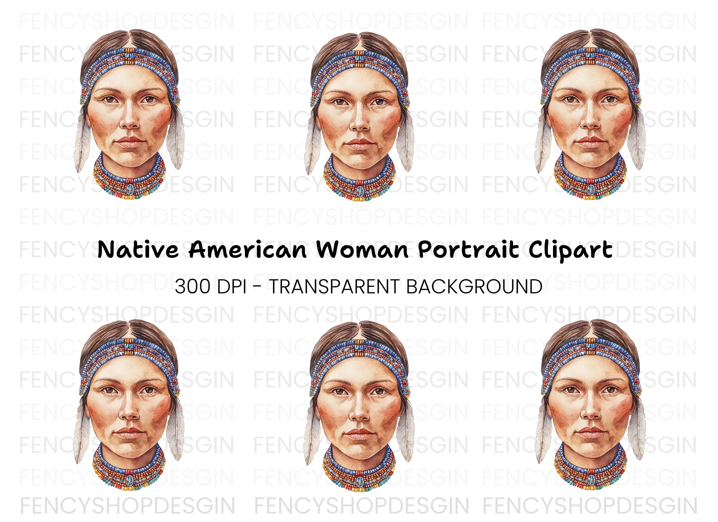 Native American Woman Portrait Clipart Bundle