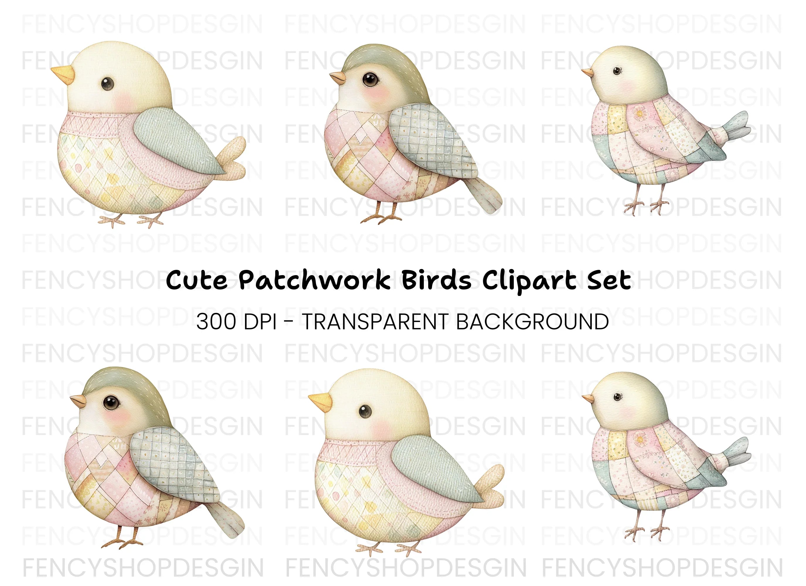 Cute Quilted Birds Clipart Bundle