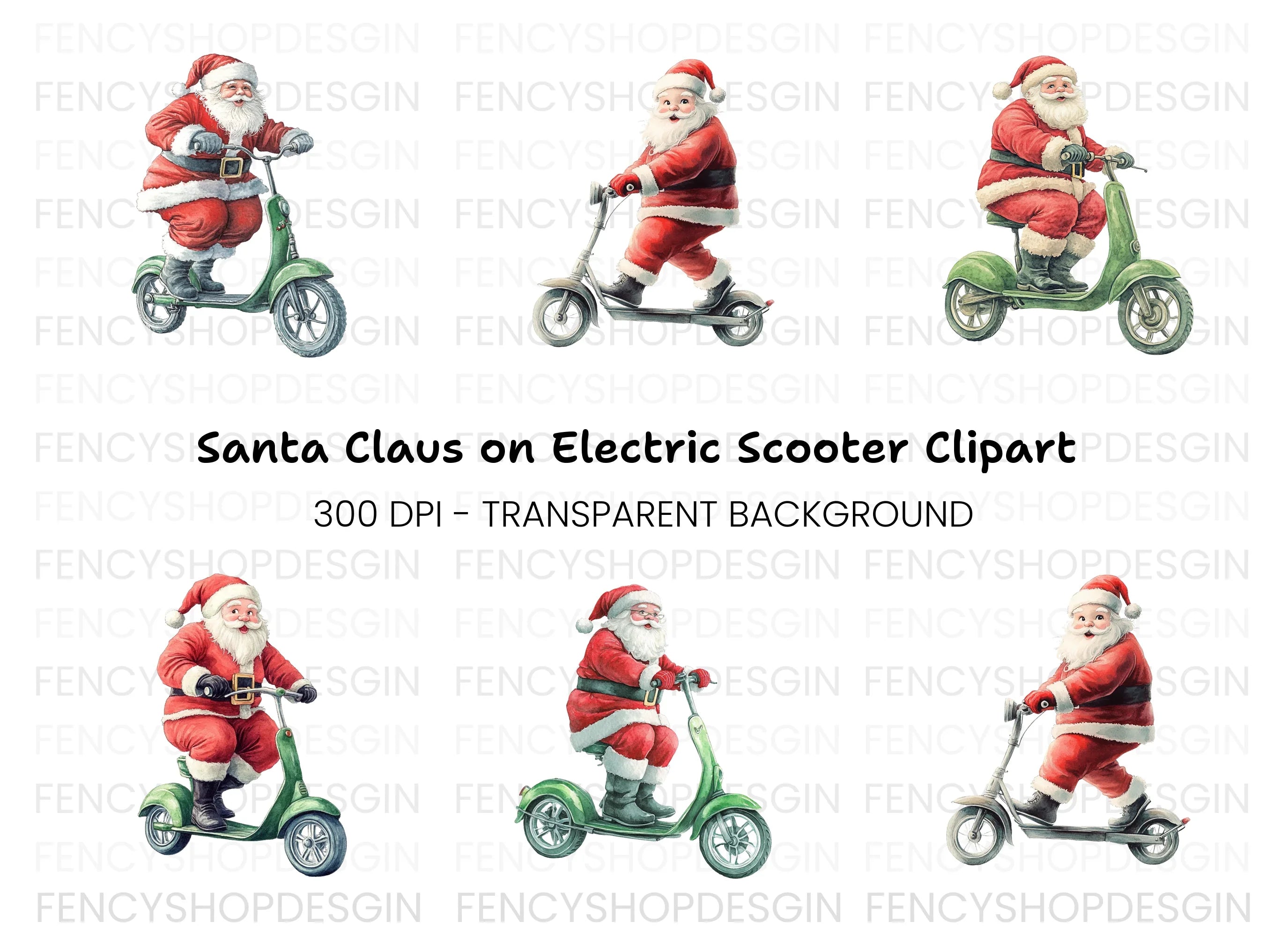 Santa Claus on Scooter Clipart Bundle