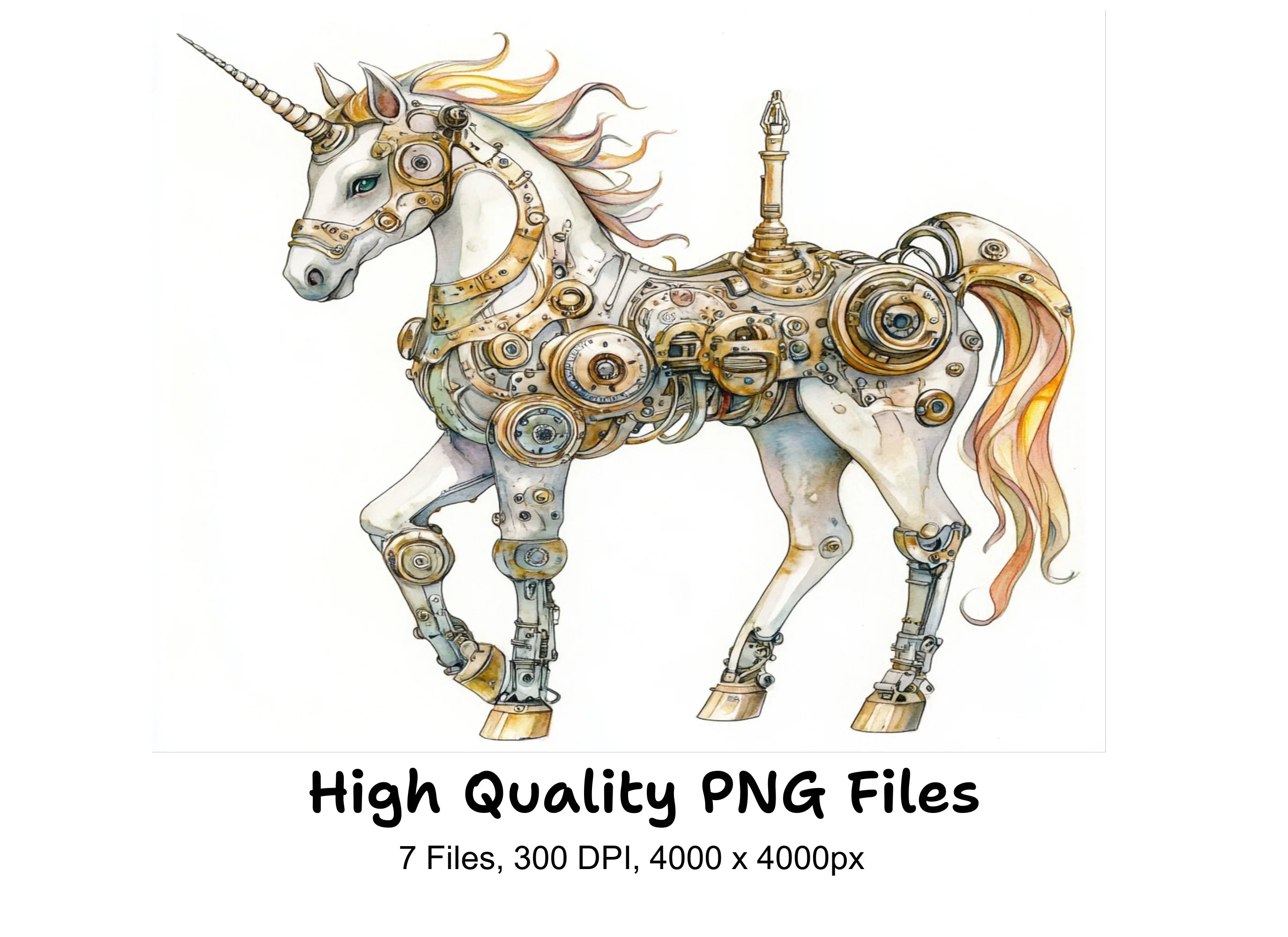 Vintage Steampunk Unicorn Illustrations Clipart Bundle