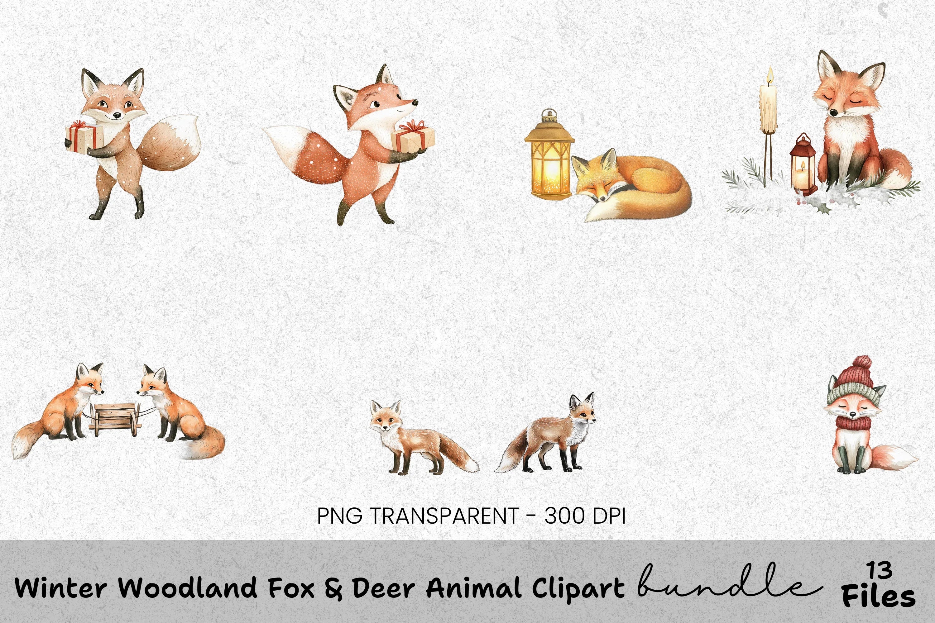 Cute Fox Winter Christmas Clipart Bundle