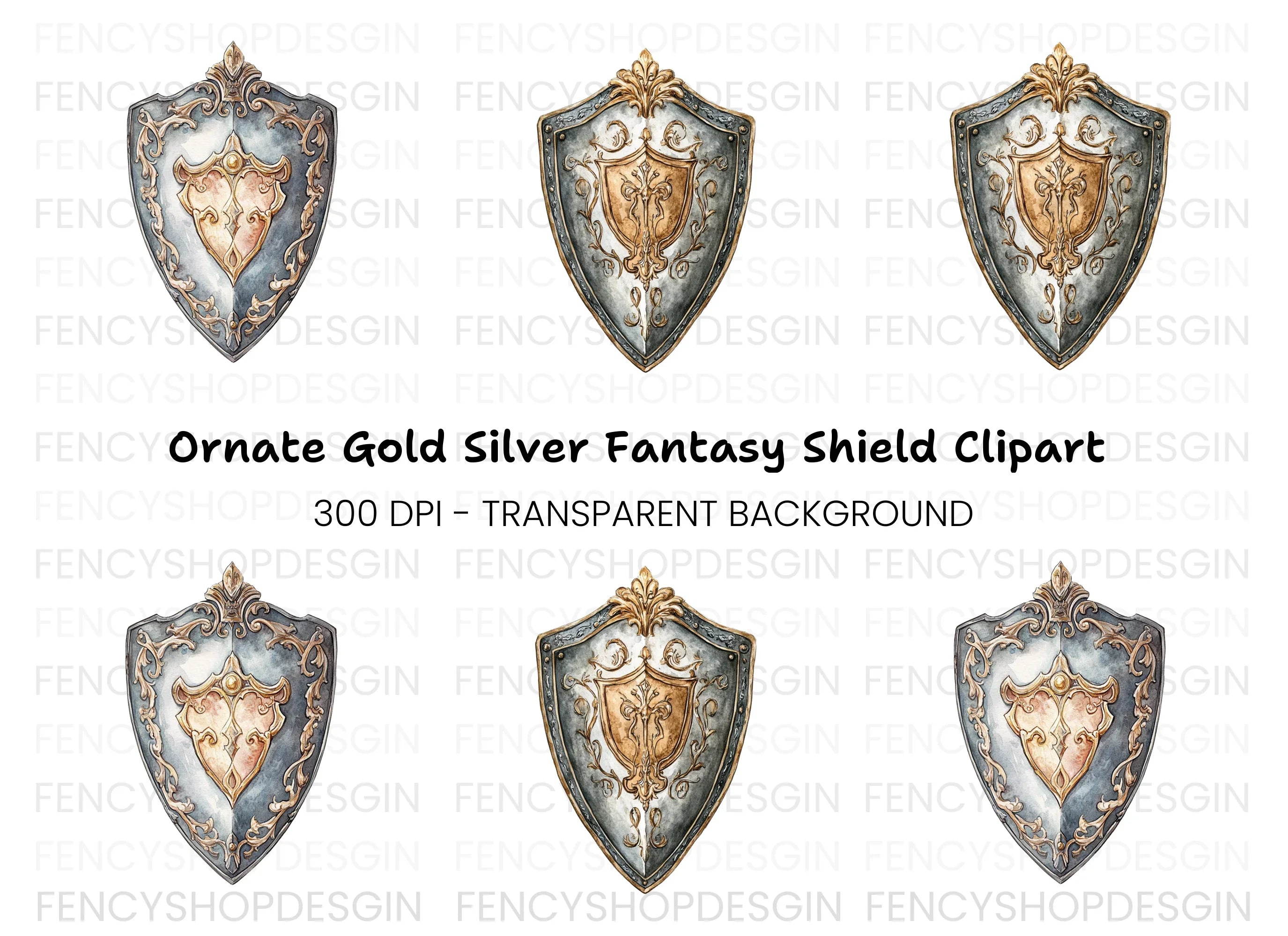 Vintage Ornate Shield Clipart Bundle