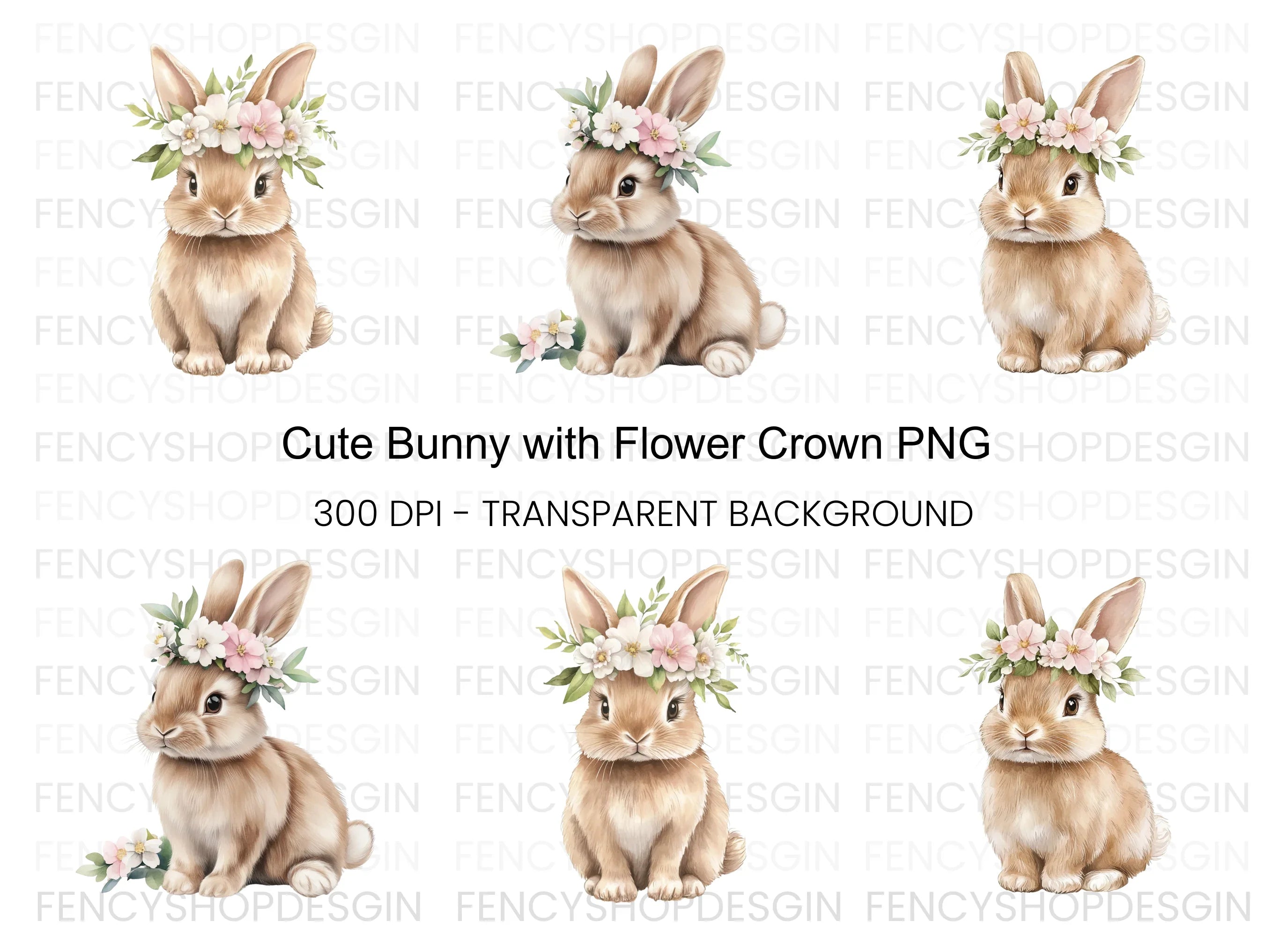 Cute Bunnies with Flower Crowns Clipart Bundle