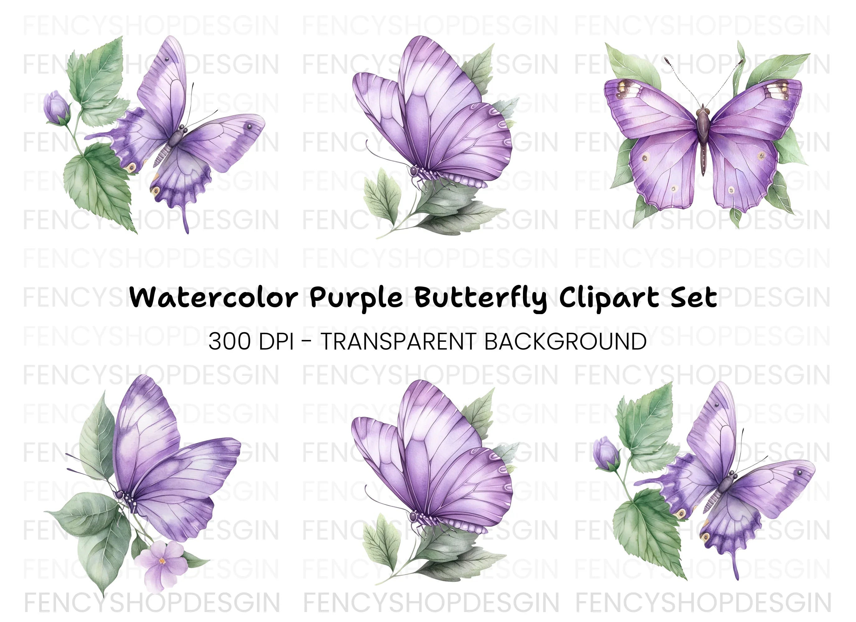 Purple Butterflies Clipart Bundle
