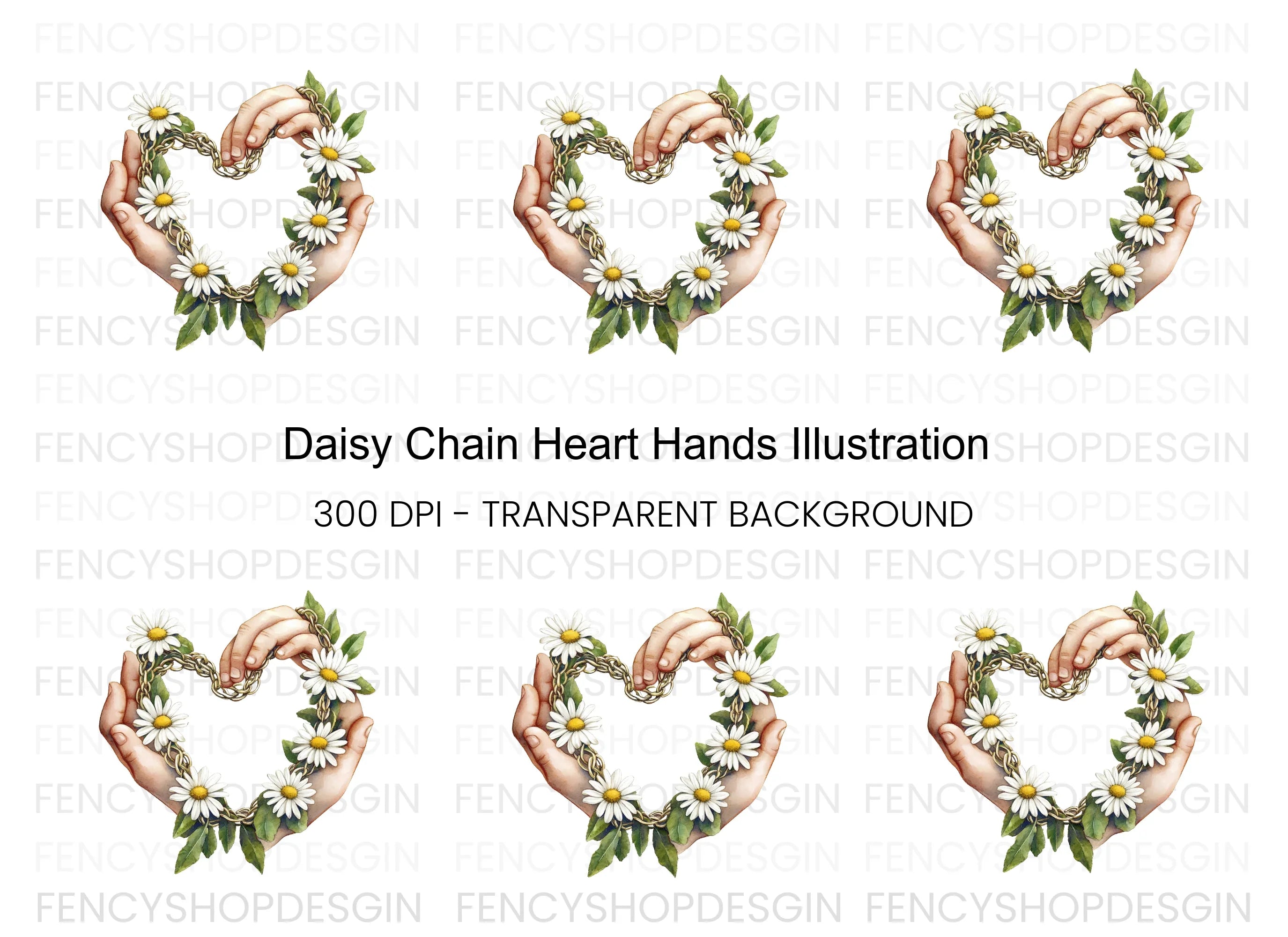 Heart Shaped Daisy Chain with Hands Clipart Bundle