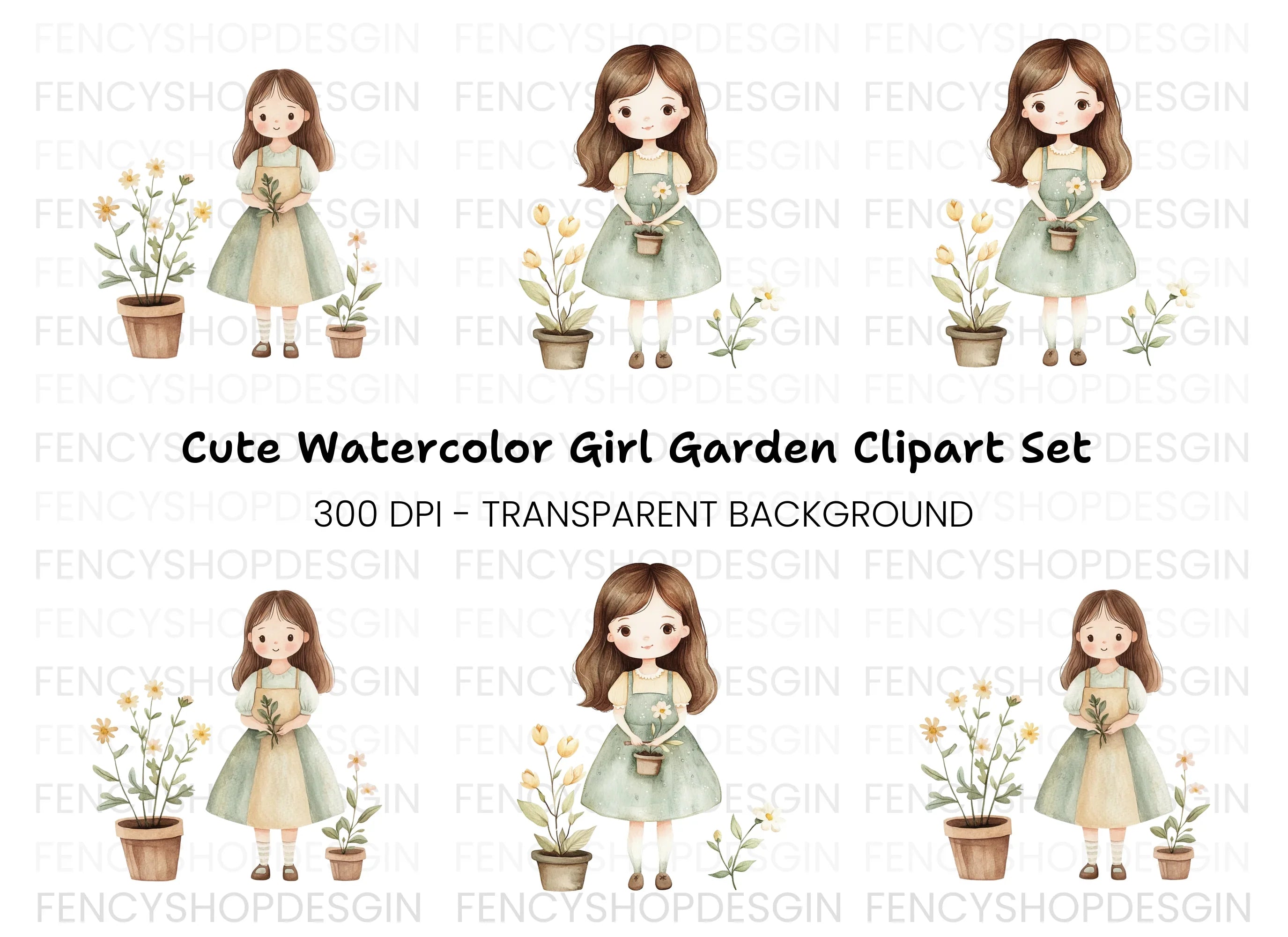 Girls with Plants Clipart Bundle