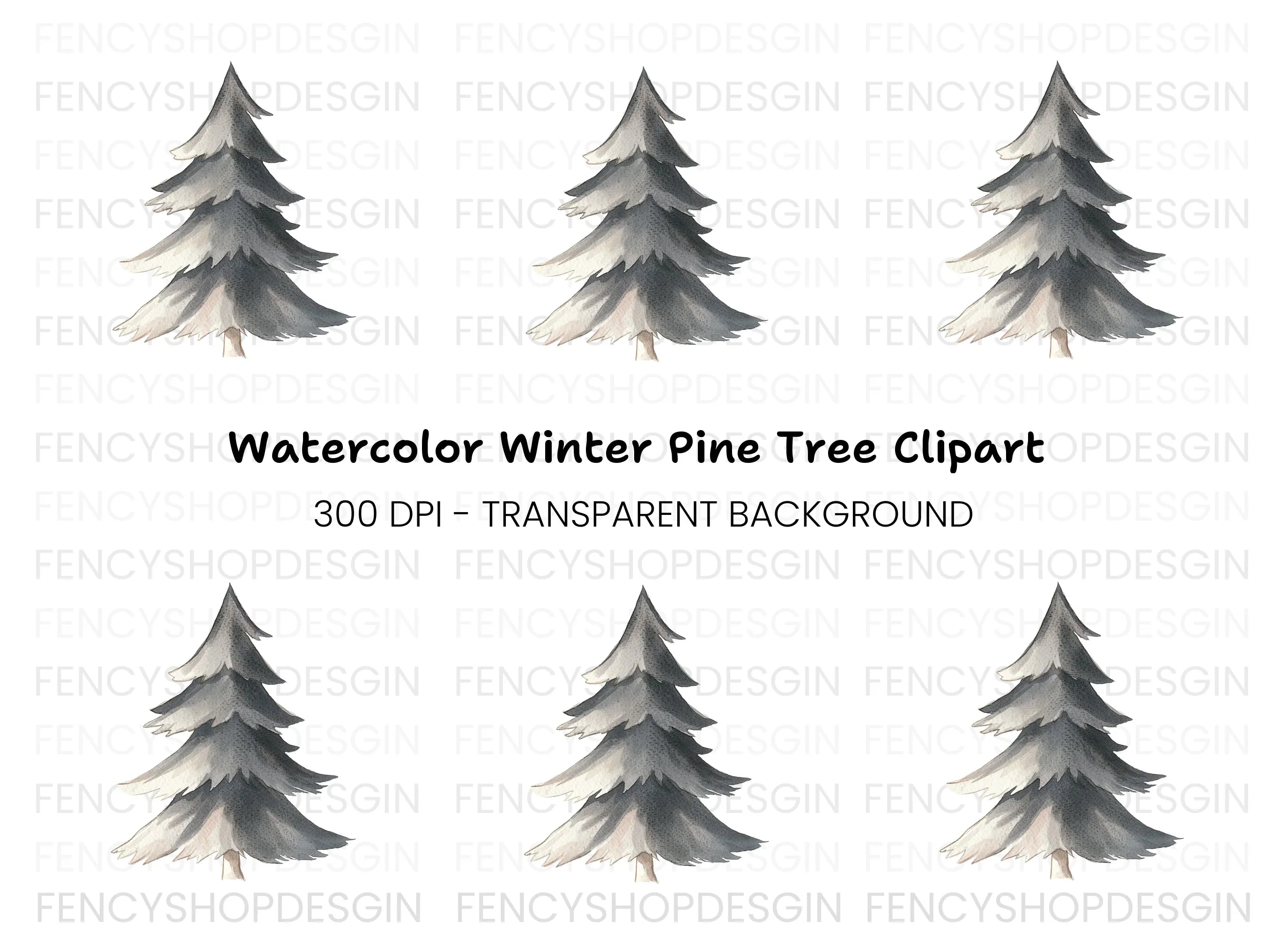 Winter Pine Tree Clipart Bundle