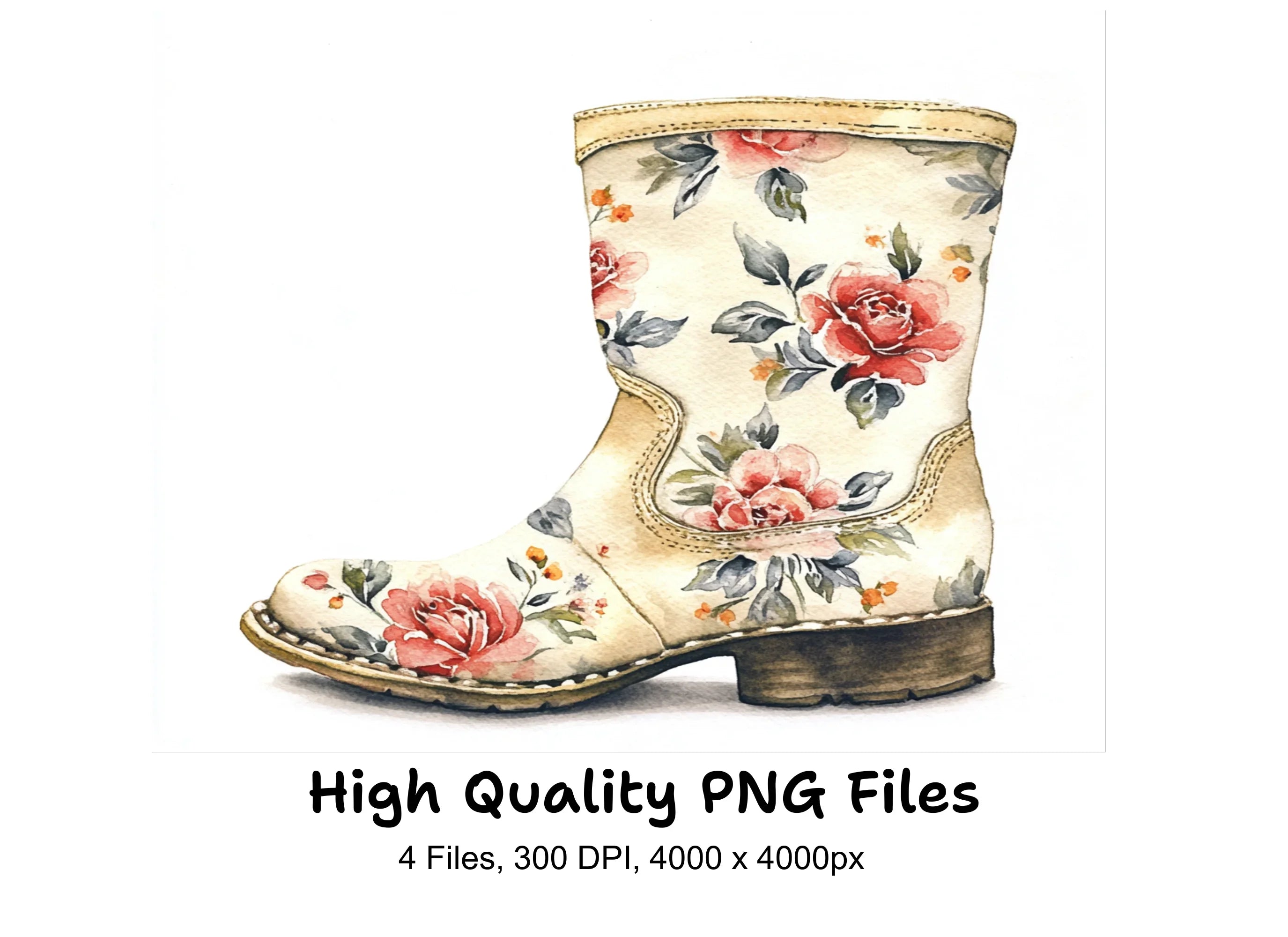Vintage Rose Patterned Boots Clipart Bundle