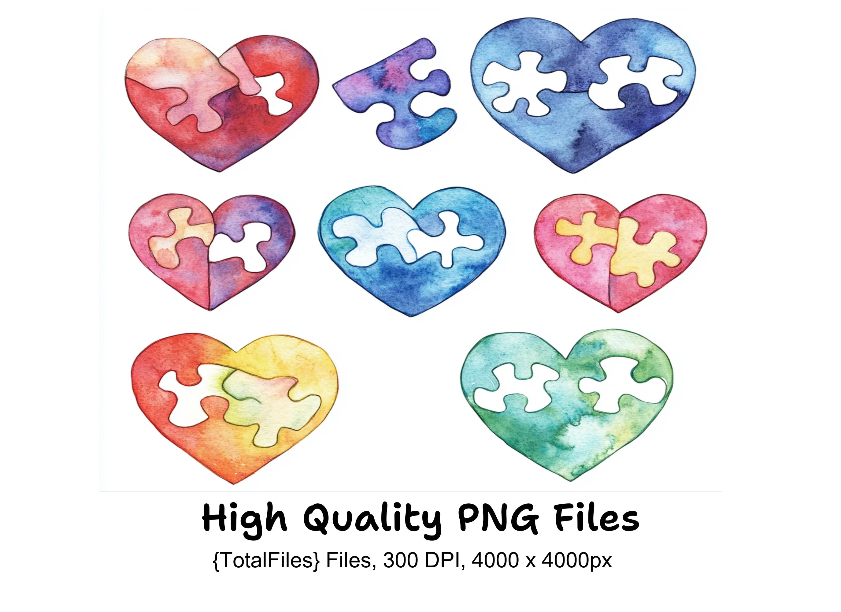 Puzzle Hearts Clipart Bundle