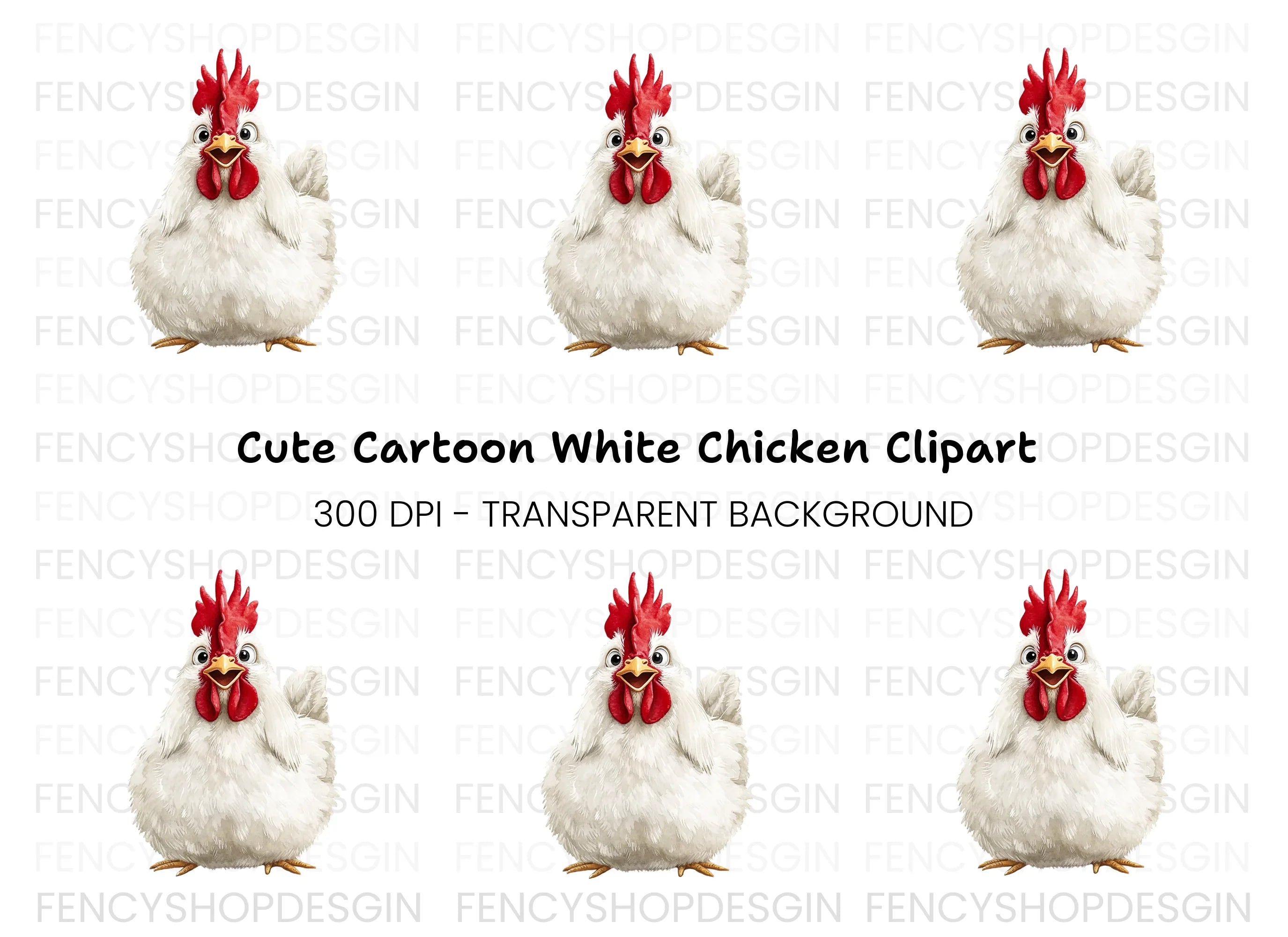 Happy White Chicken Clipart Bundle
