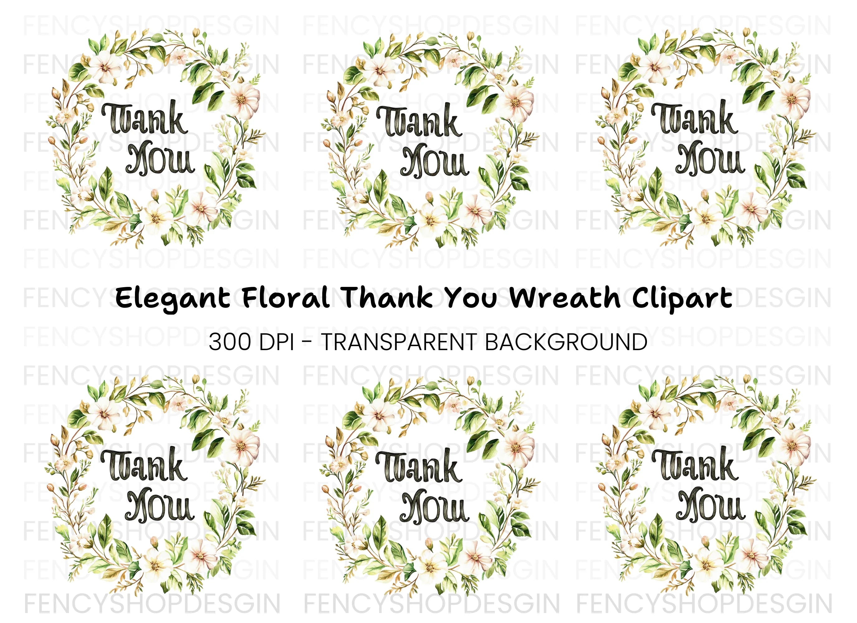 Floral Thank You Wreath Clipart Bundle