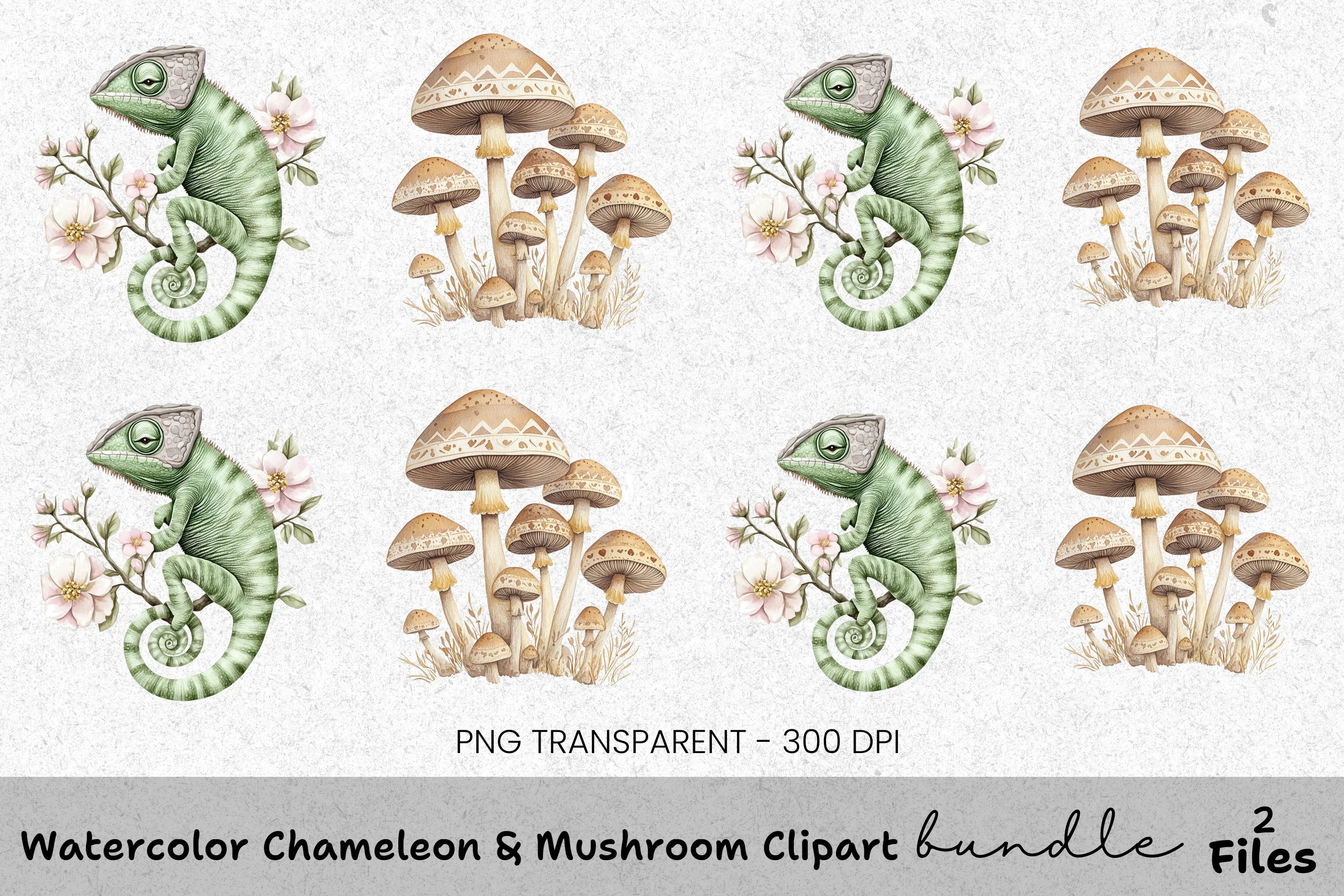 Chameleon Mushroom Clipart Bundle