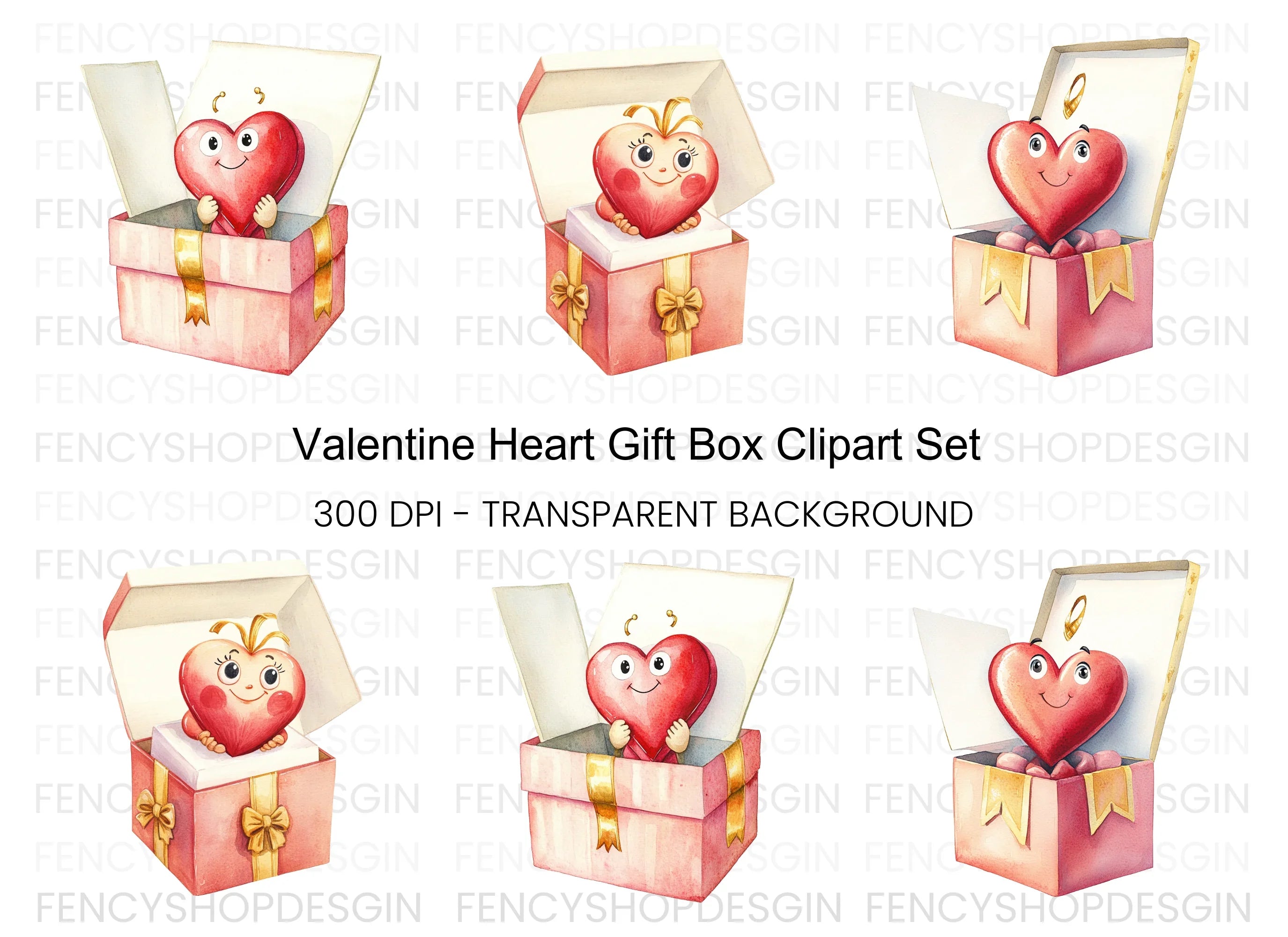 Heart in Gift Box Clipart Bundle