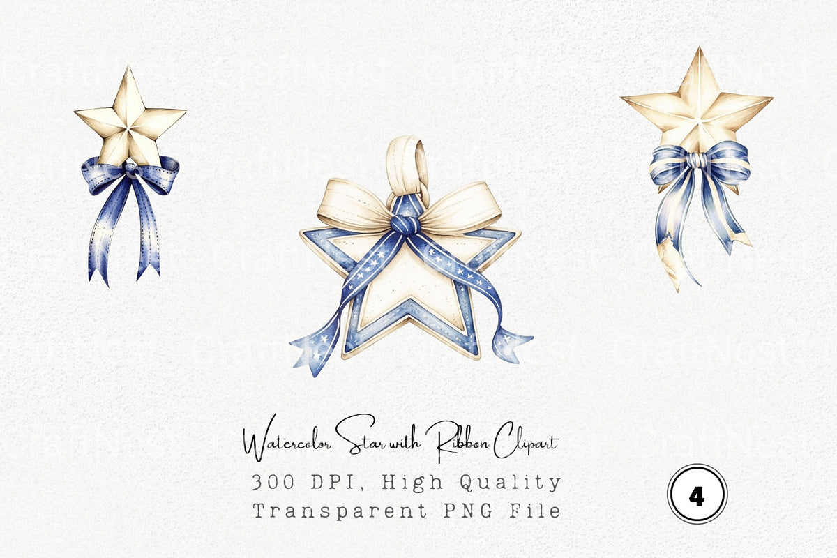 Star With Ribbon Clipart Bundle