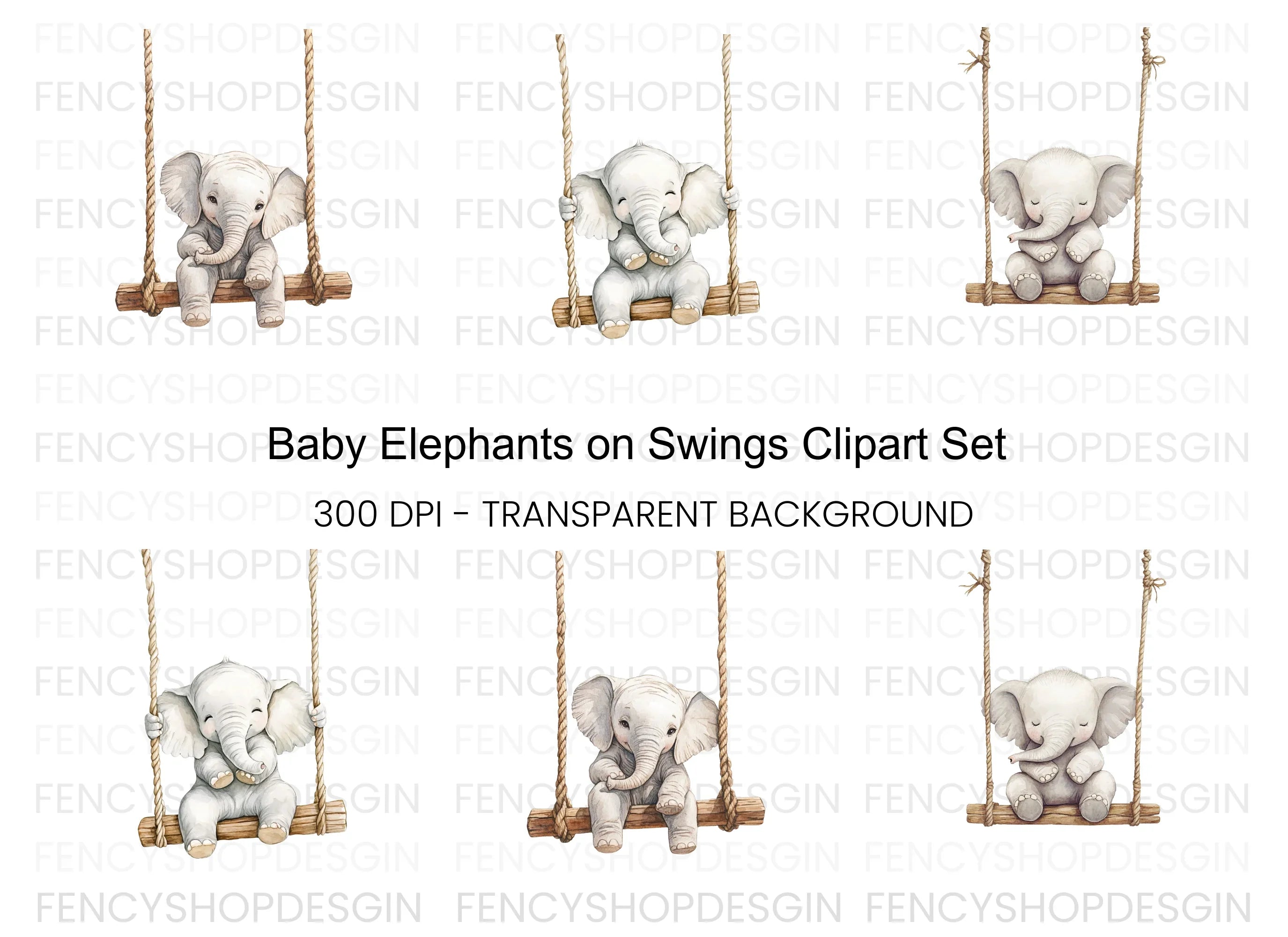 Swinging Baby Elephant Clipart Bundle