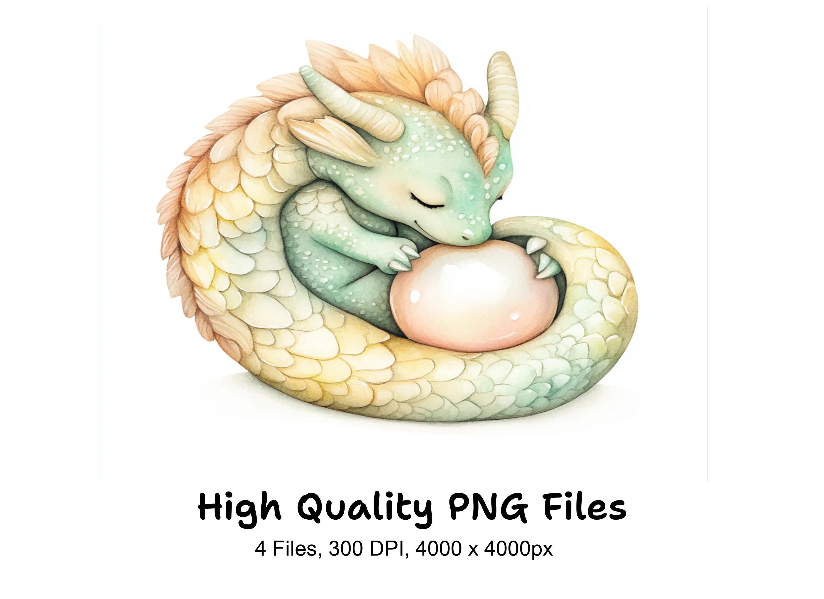 Sleeping Baby Dragon with Pearl Clipart Bundle