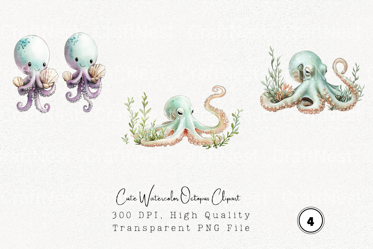 Cute Octopus Clipart Bundle