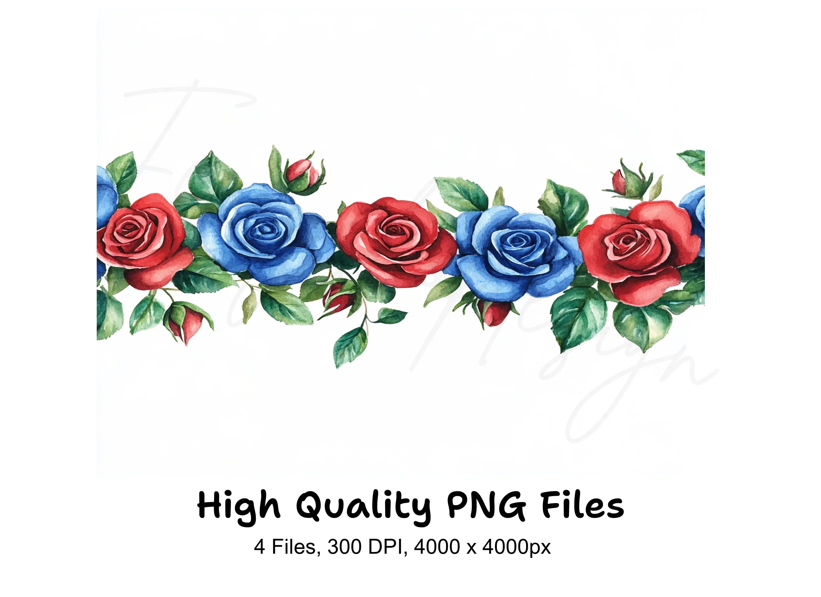 Red and Blue Rose Borders Clipart Bundle