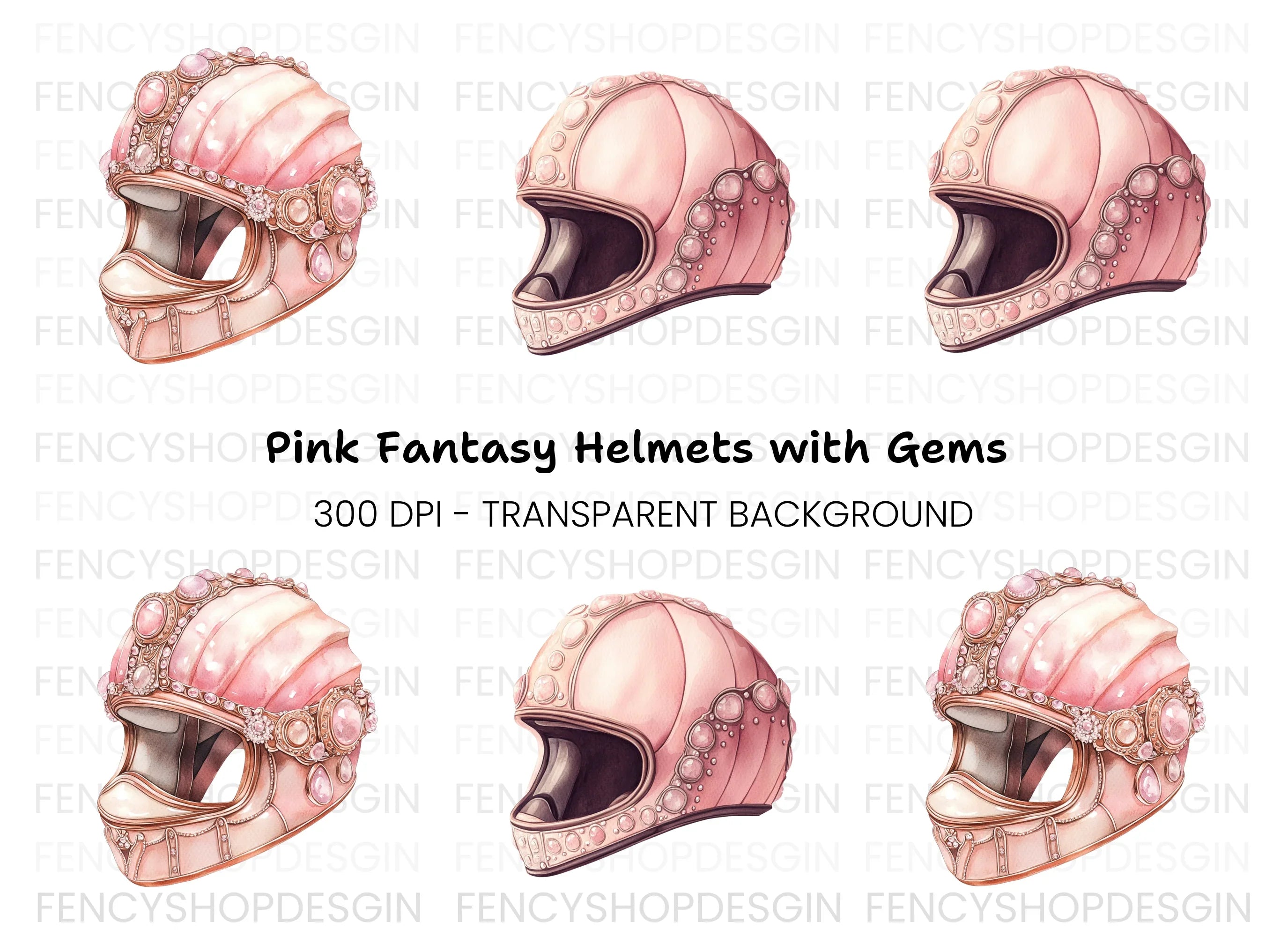 Pink Gemstone Motorcycle Helmets Clipart Bundle