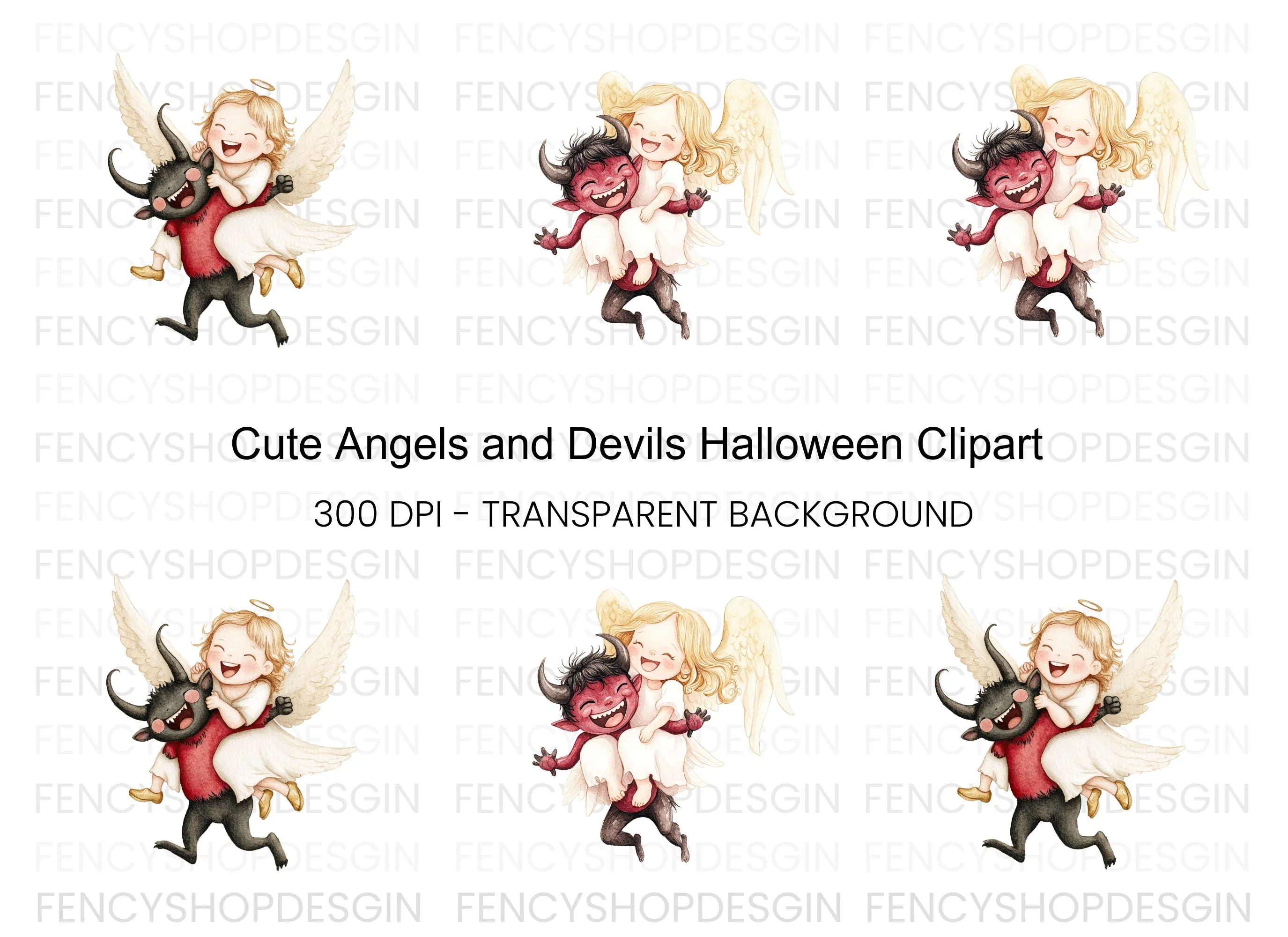 Cute Angel and Devil Friends Clipart Bundle