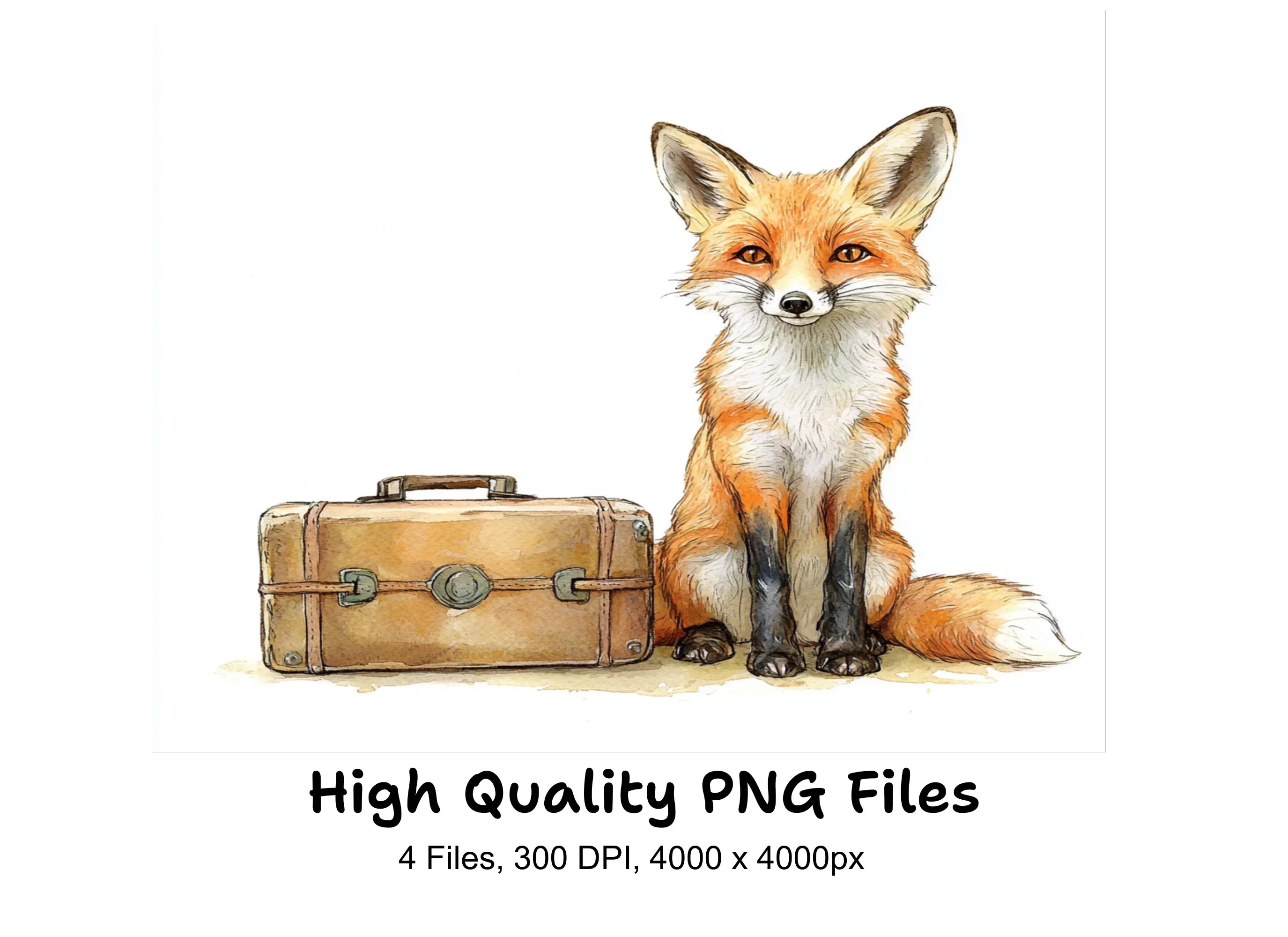 Traveling Fox with Suitcase Clipart Bundle