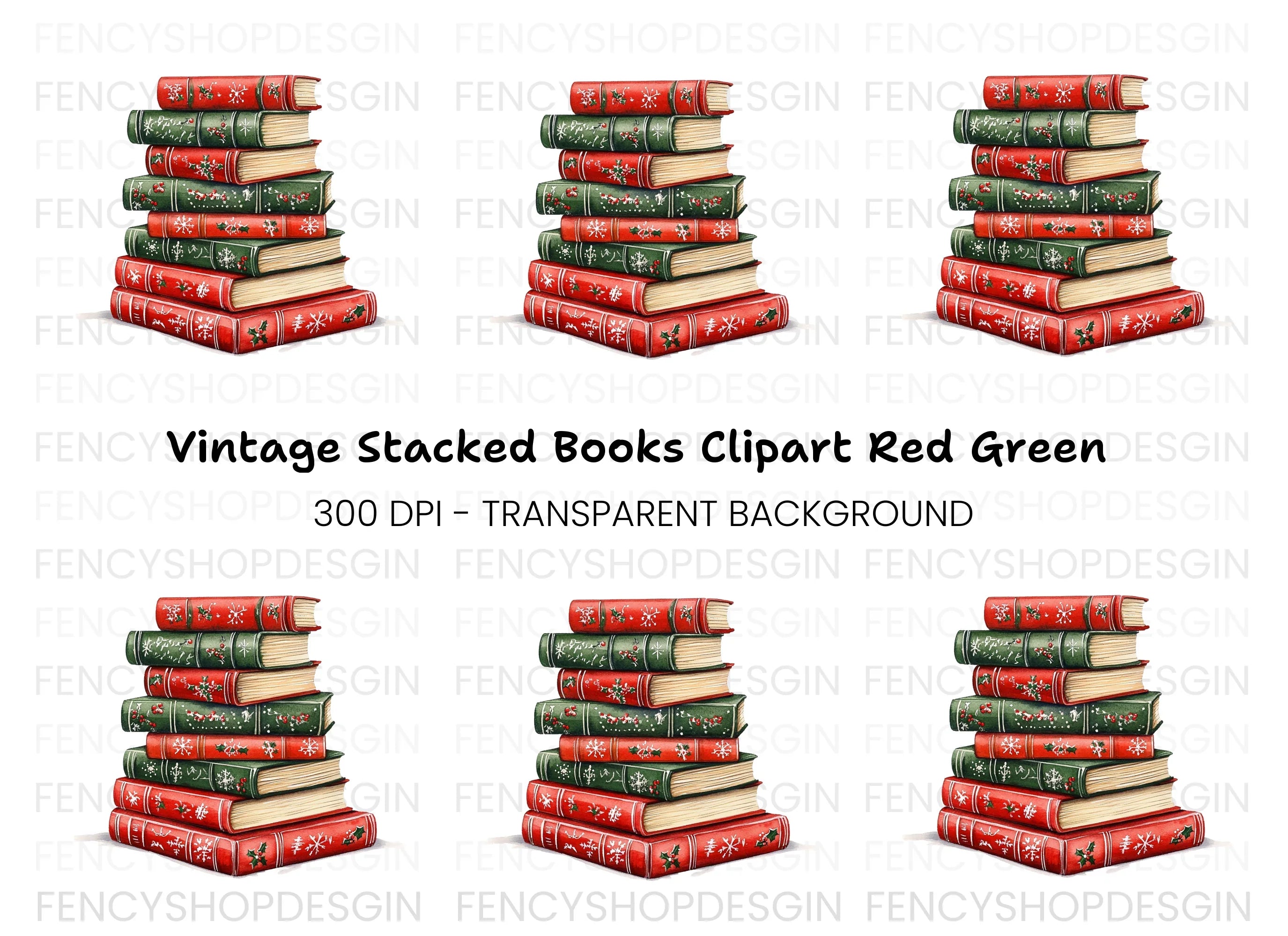 Christmas Holiday Books Stack Clipart Bundle