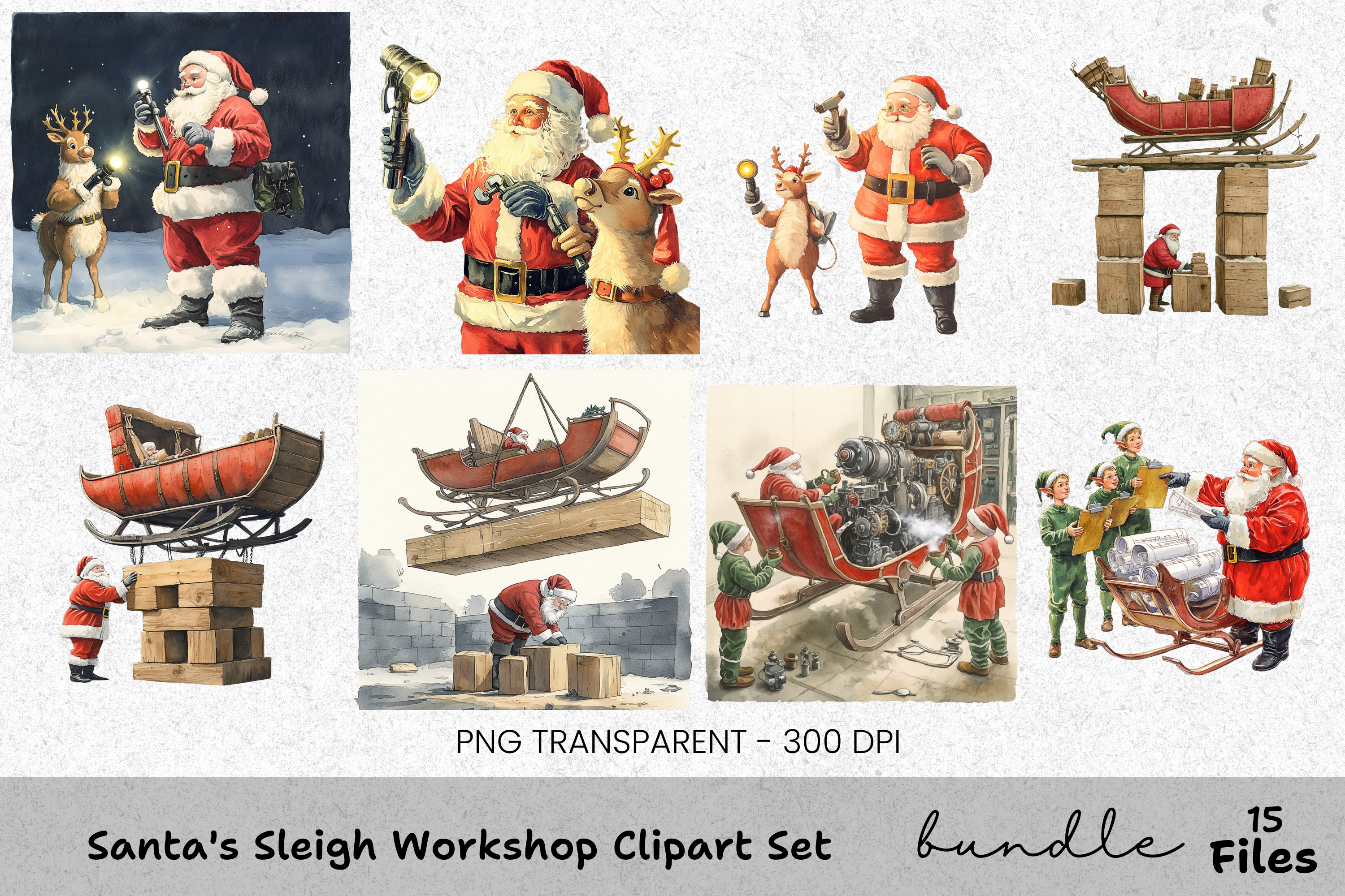 Santa Sleigh Tune-Up Clipart Bundle