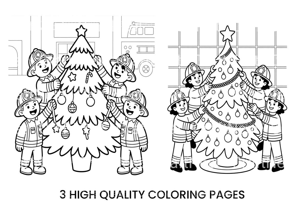 Firefighters Decorating Christmas Tree Coloring Books