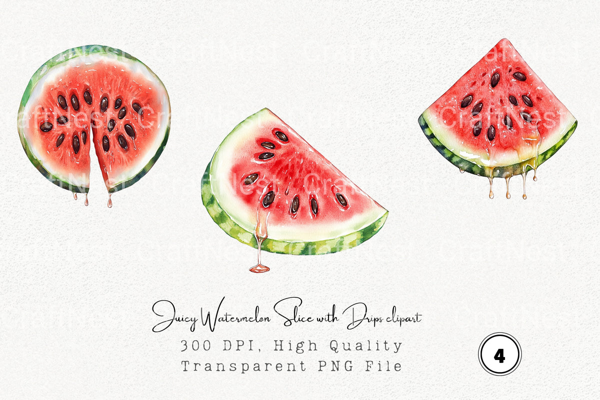 Juicy Watermelon Slice With Drips Clipart Bundle