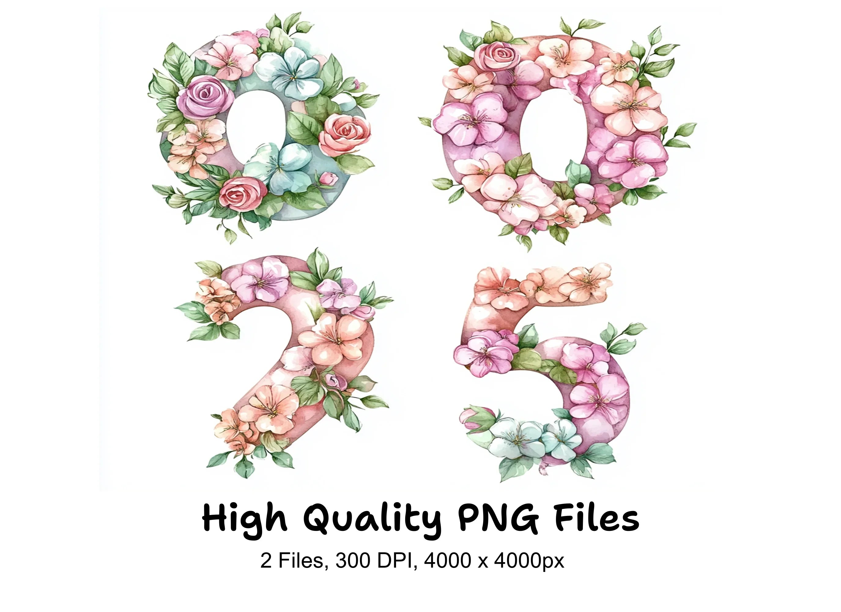 Floral Numbers Clipart Bundle