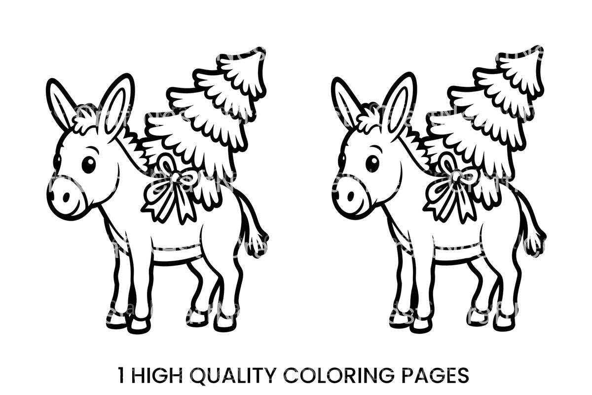 Christmas Donkey with Tree Coloring Books