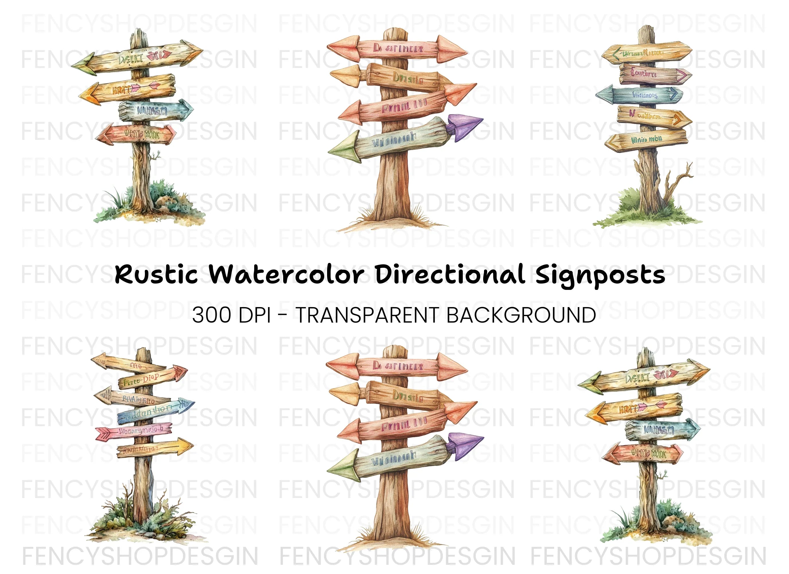 Wooden Signpost Clipart Bundle