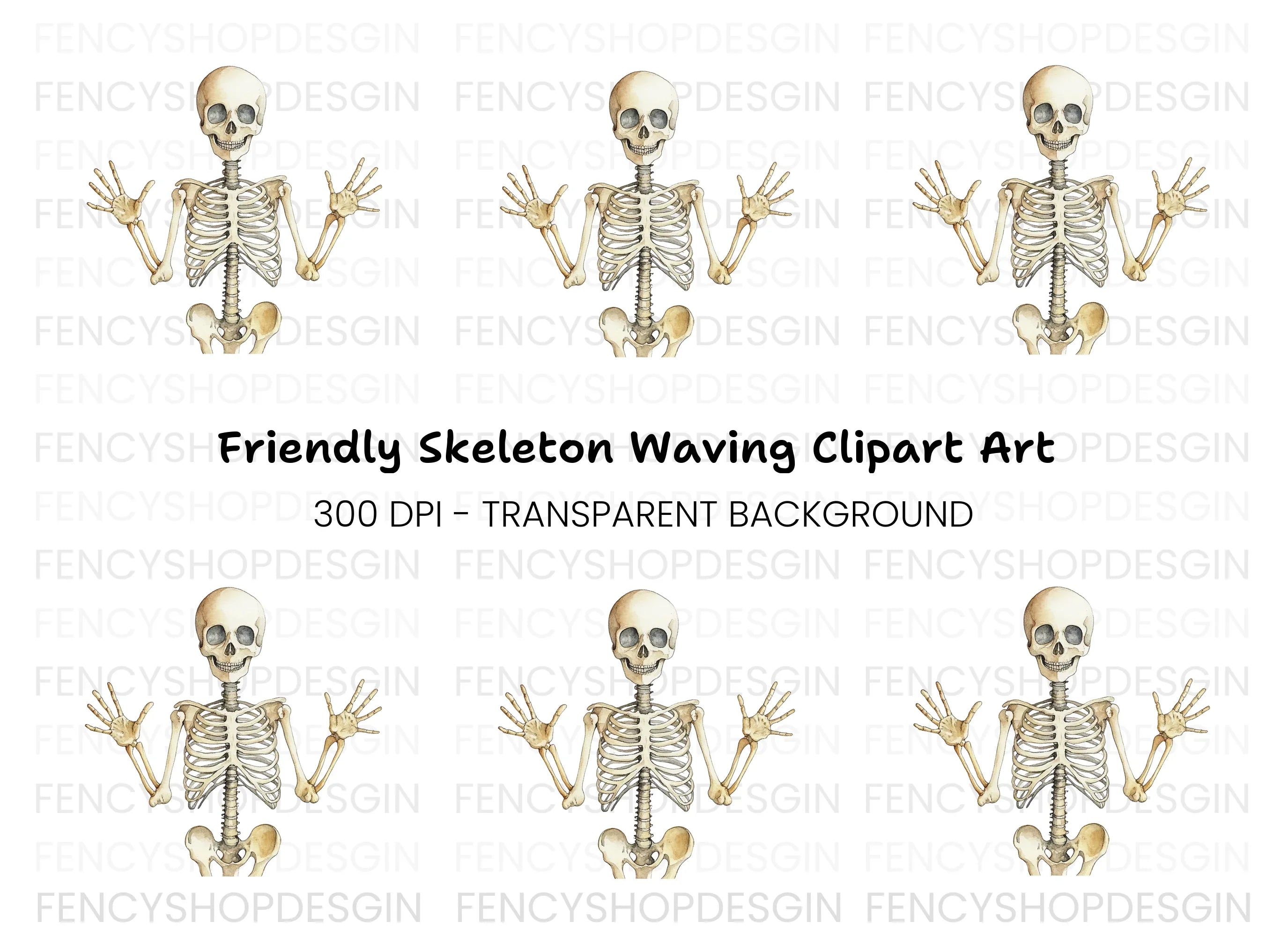 Happy Skeleton Waving Hands Clipart Bundle