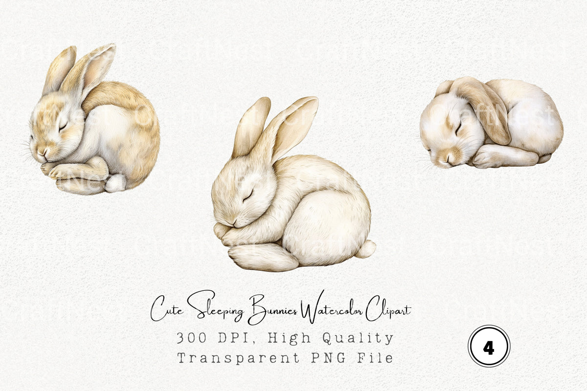 Cute Sleeping Bunnies Clipart Bundle
