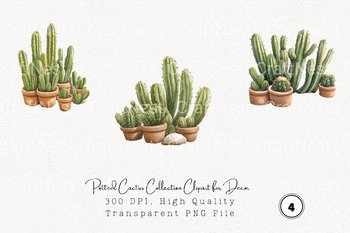 Potted Cactus For Decor Clipart Bundle