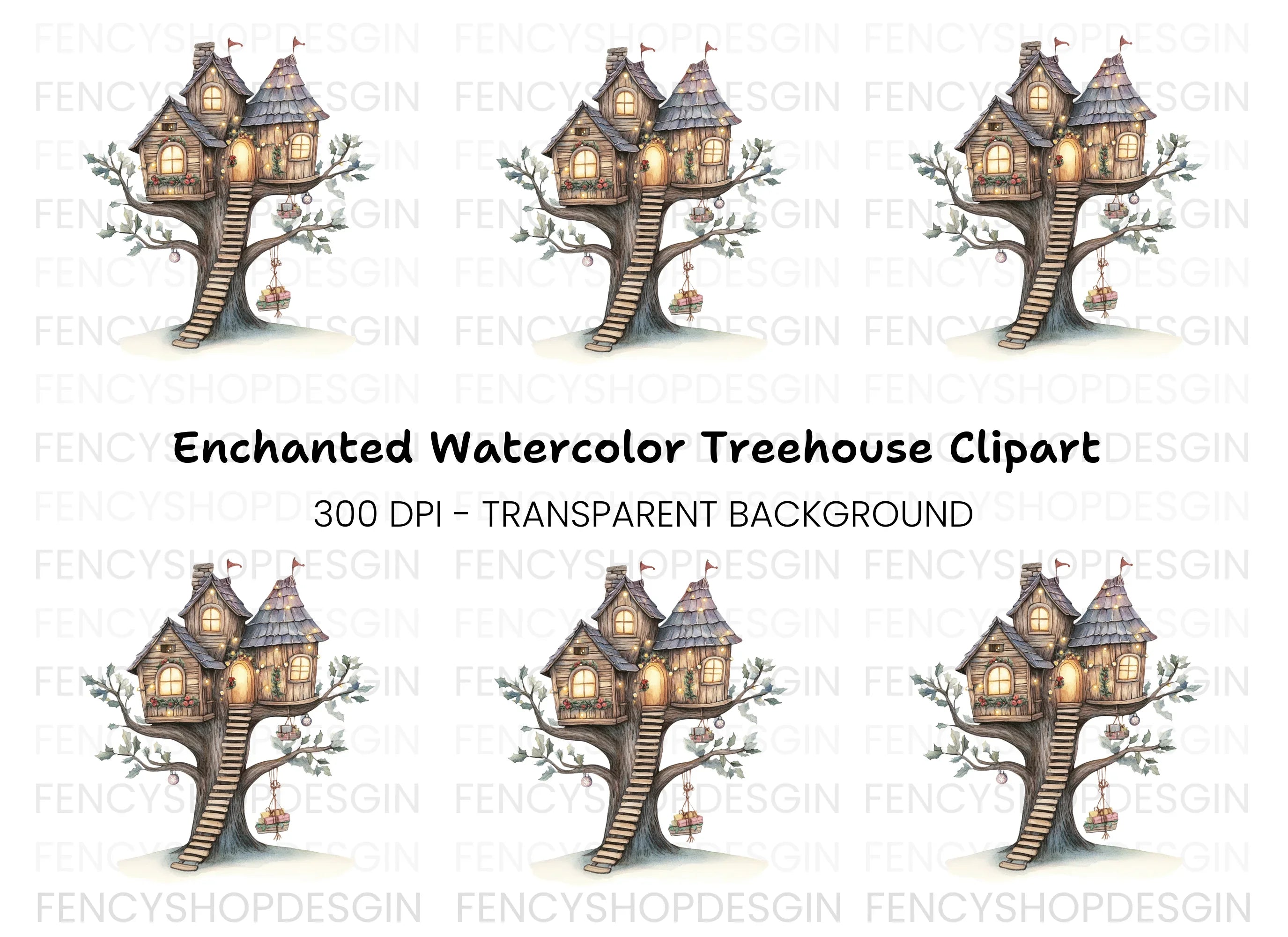 Cozy Christmas Treehouse Clipart Bundle