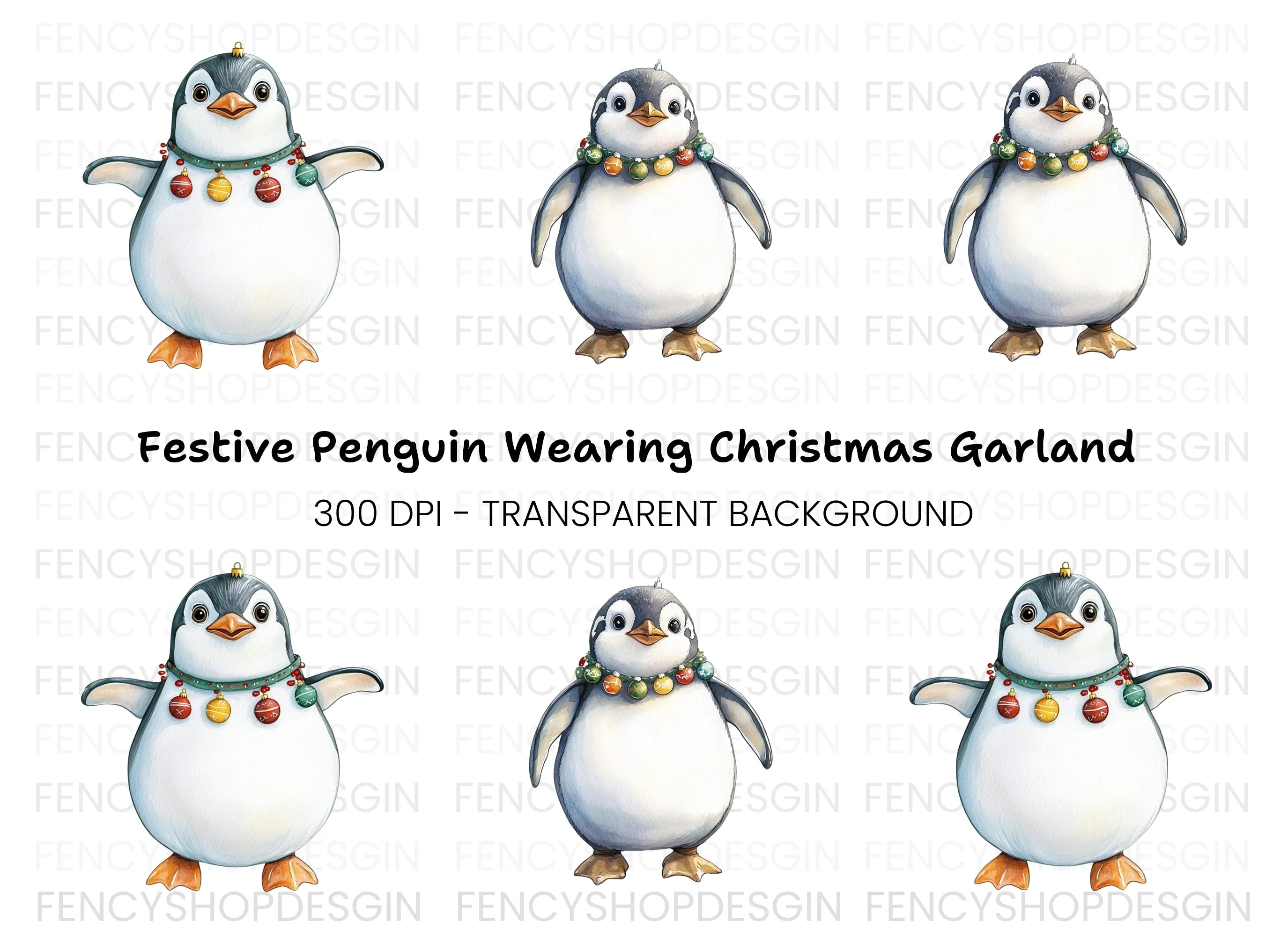 Festive Penguin Ornaments Clipart Bundle