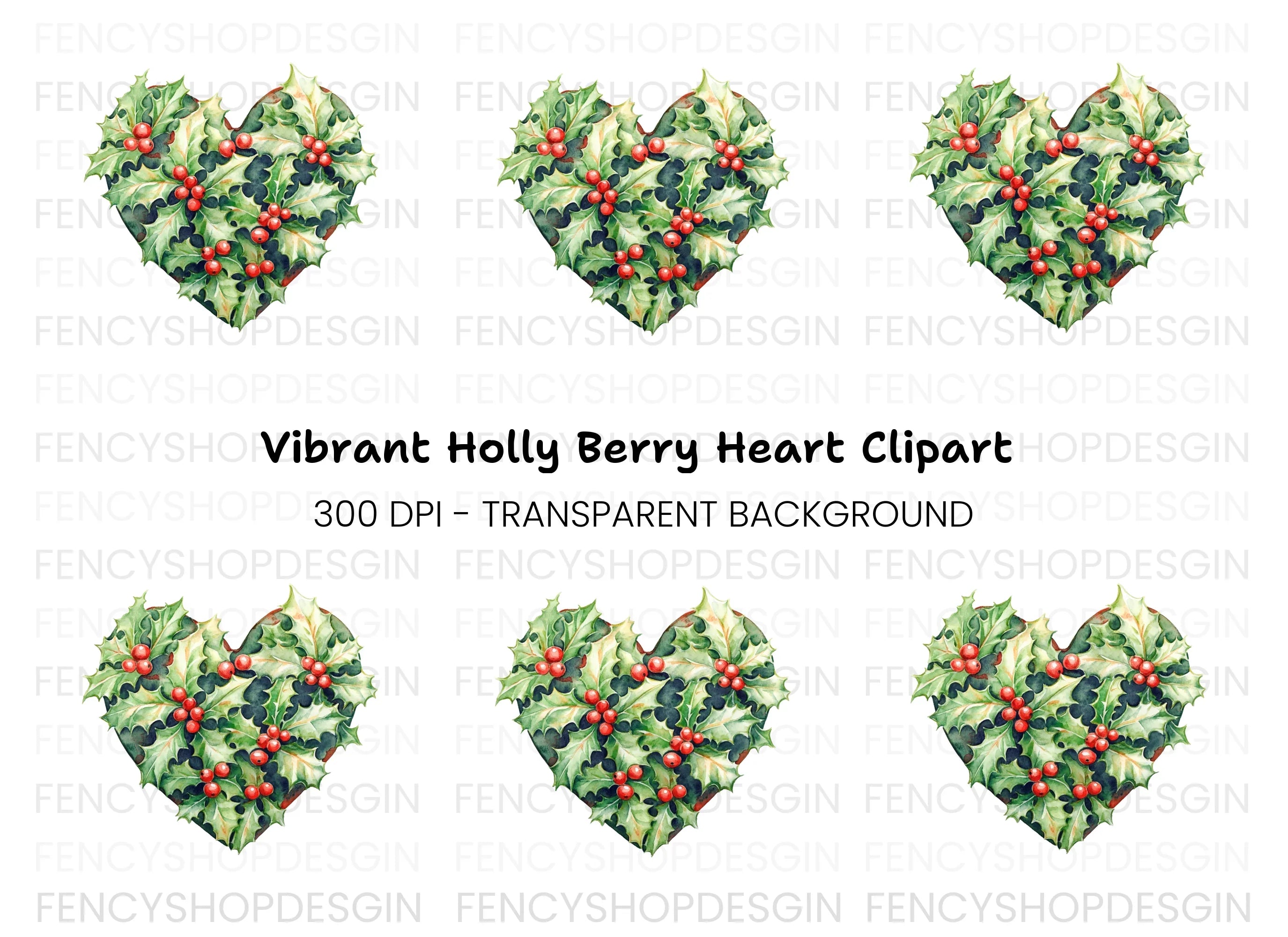 Festive Holly Heart Clipart Bundle