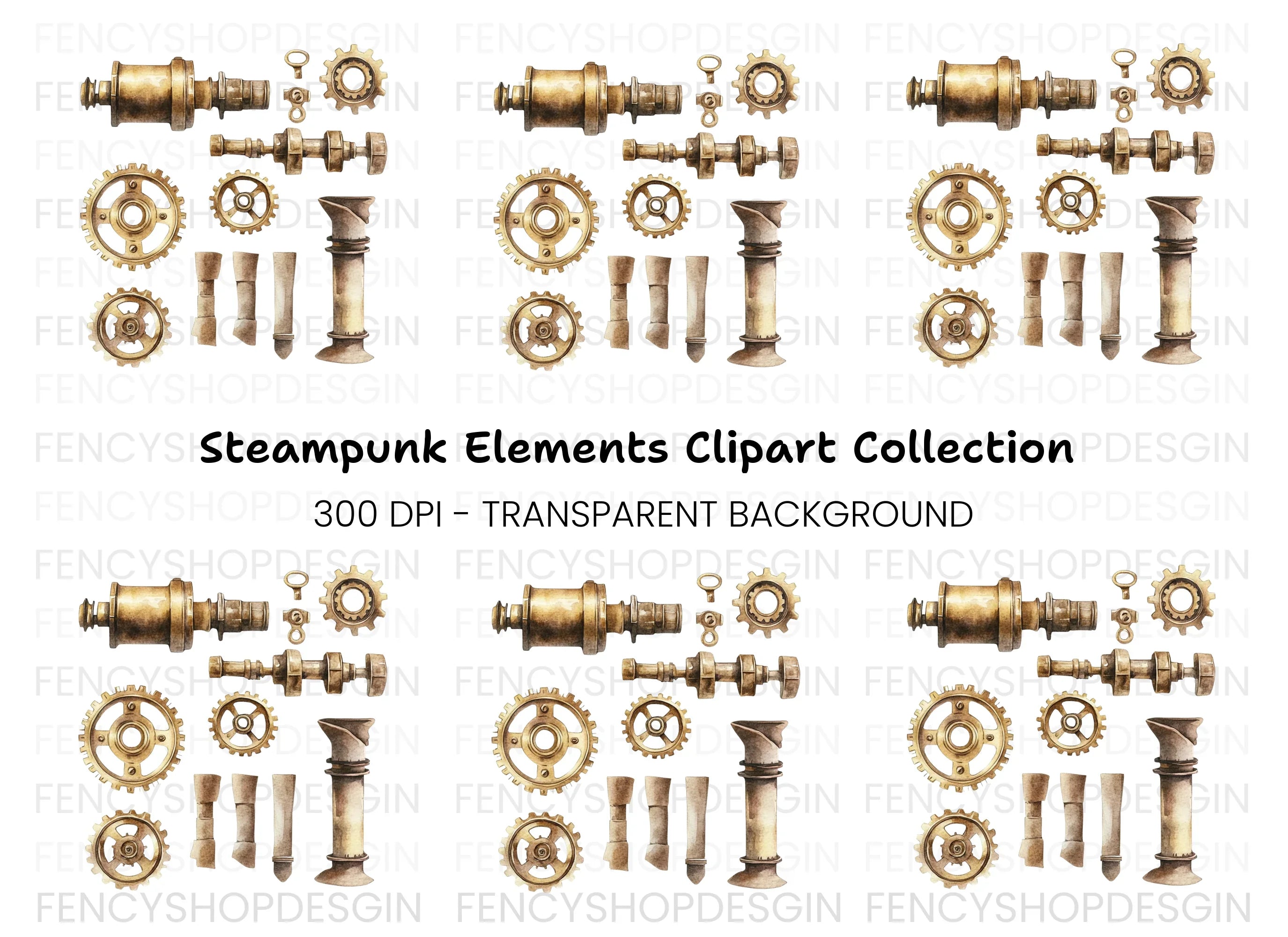 Steampunk Elements Clipart Bundle