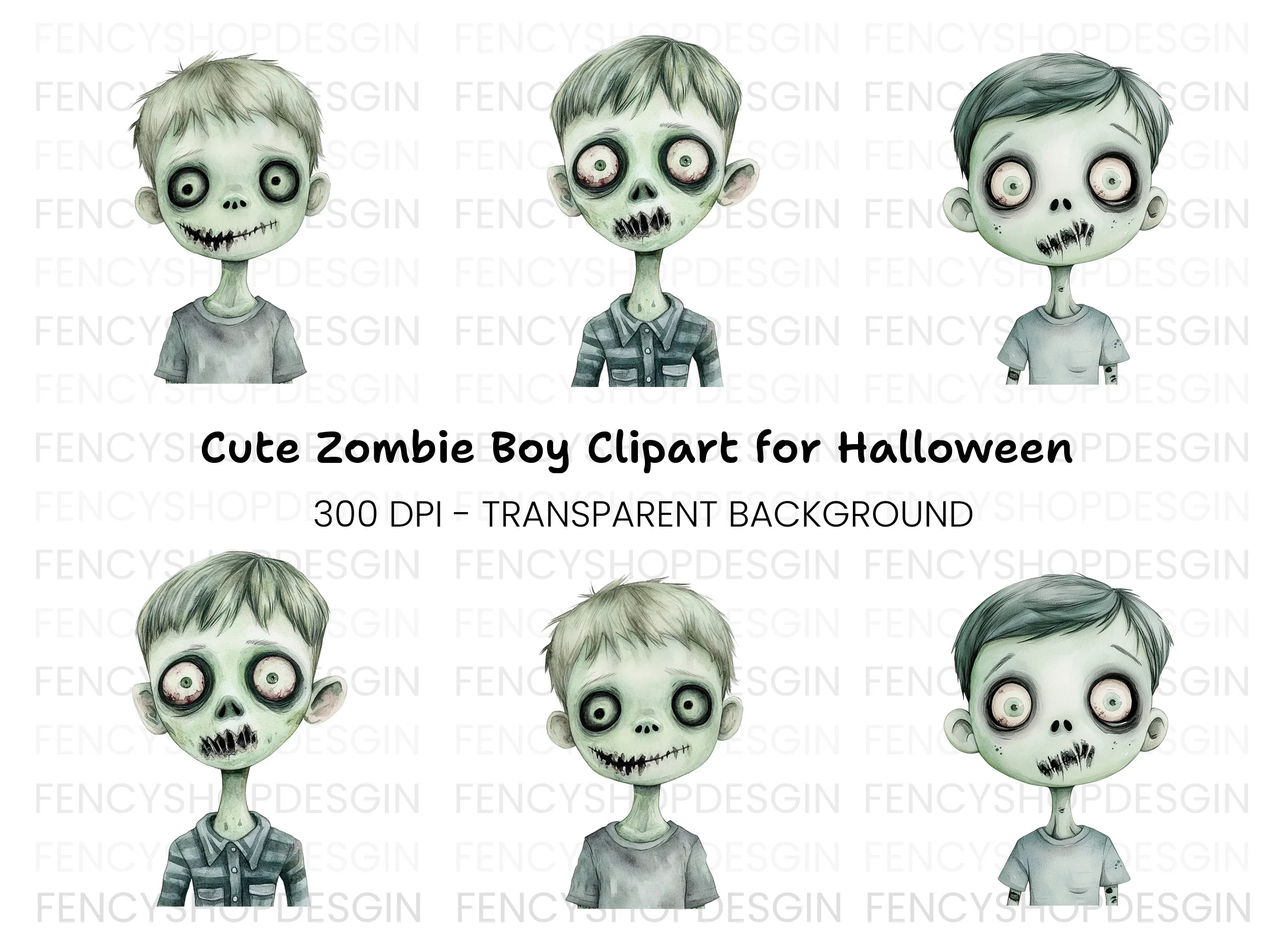 Cute Undead Kids Halloween Clipart Bundle