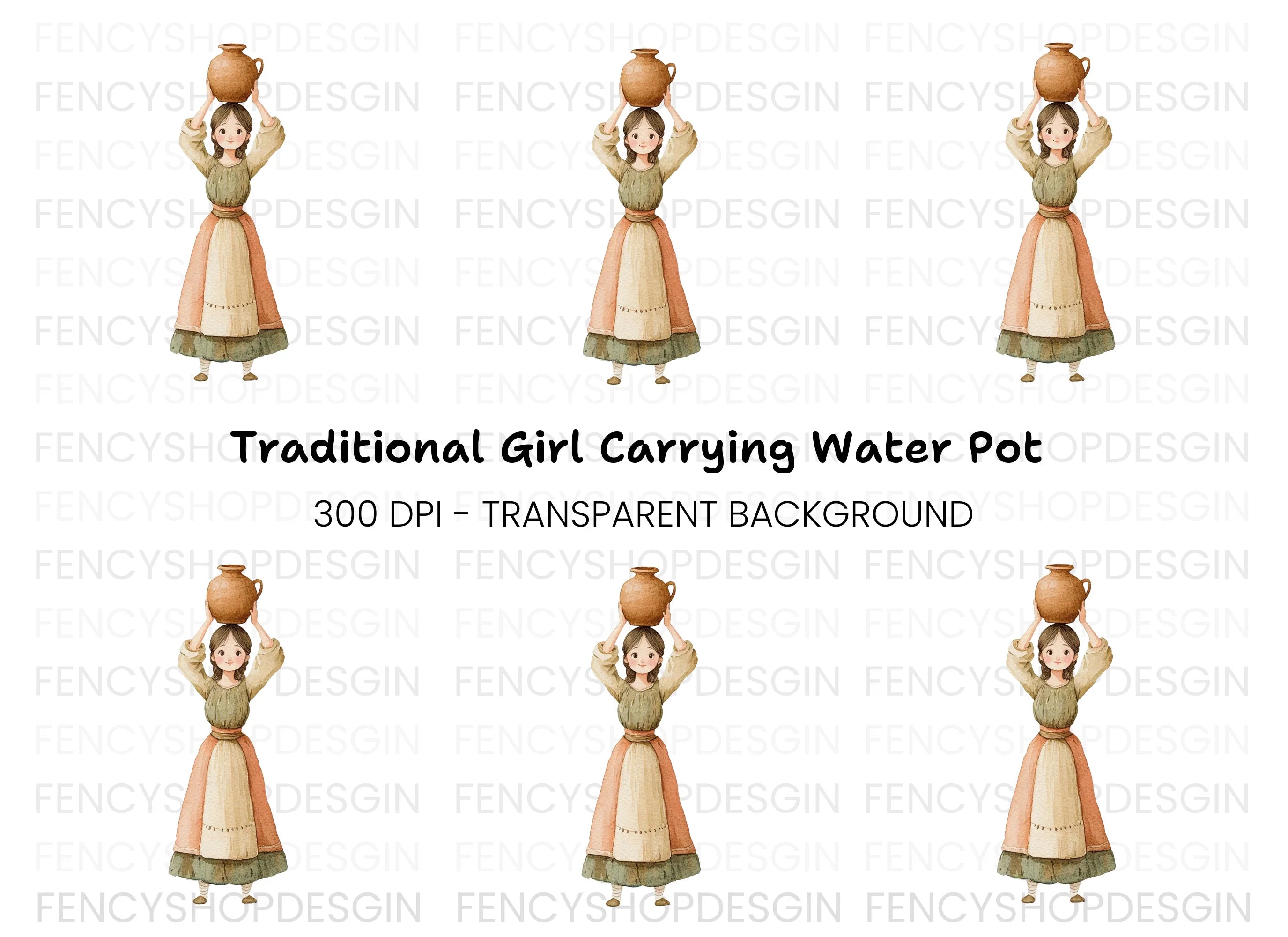 Girl Carrying Pot Clipart Bundle