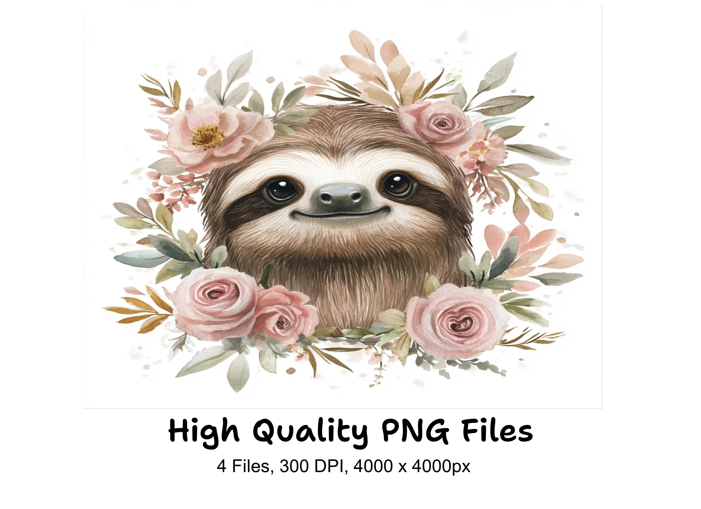 Adorable Sloth with Flowers Clipart Bundle