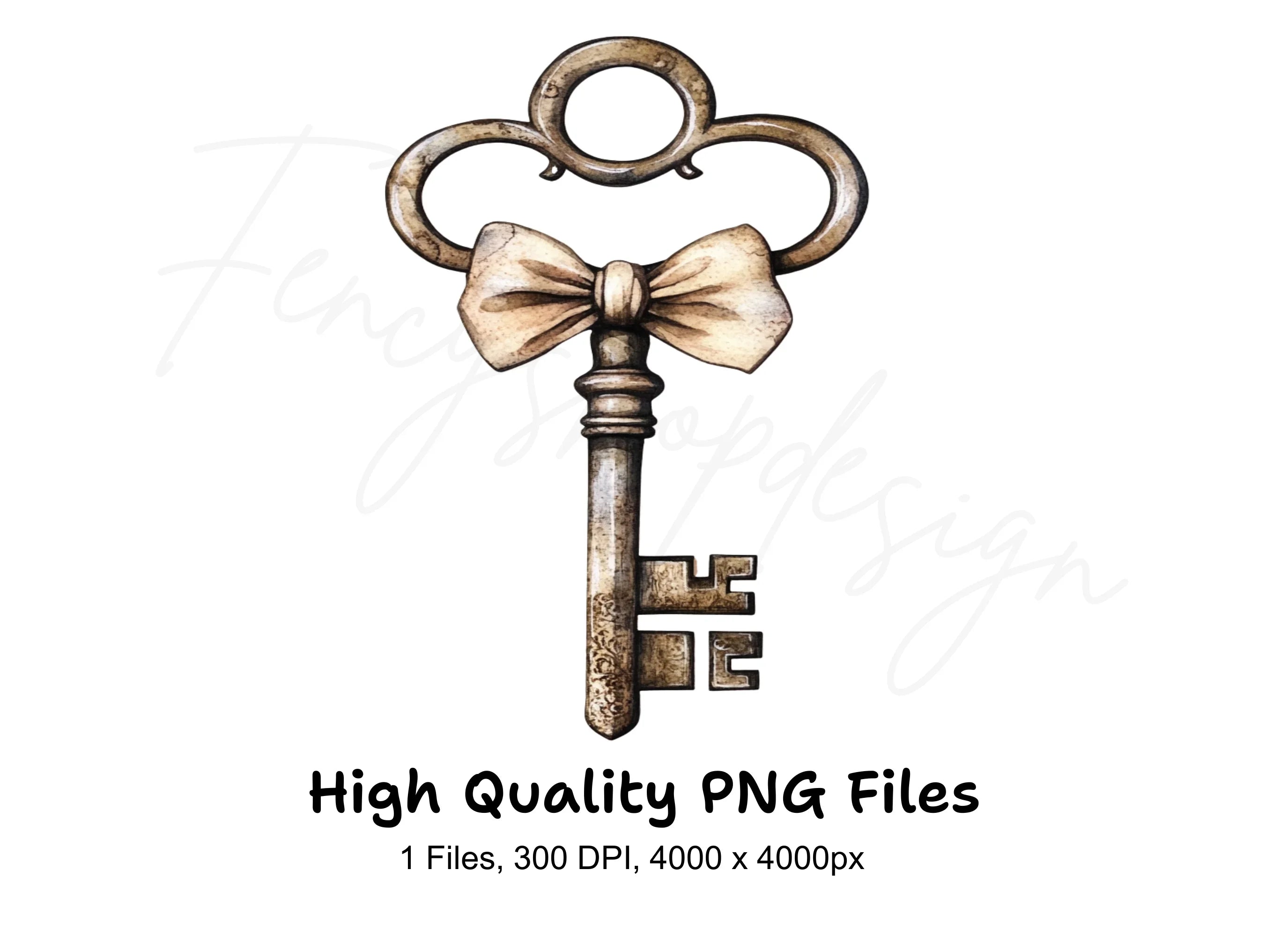 Charming Vintage Key with Bow Clipart Bundle