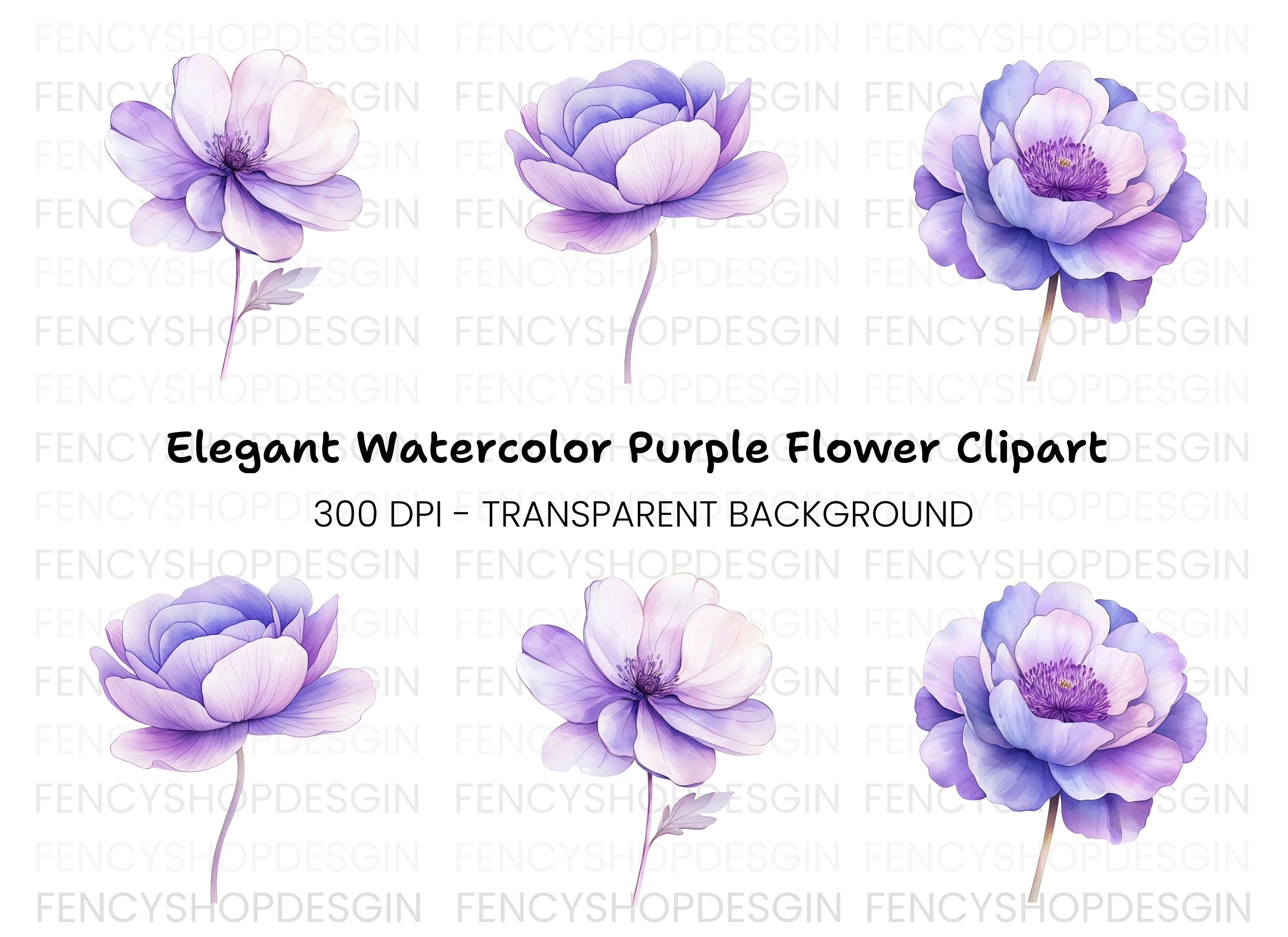 Elegant Purple Peony Flower Clipart Bundle