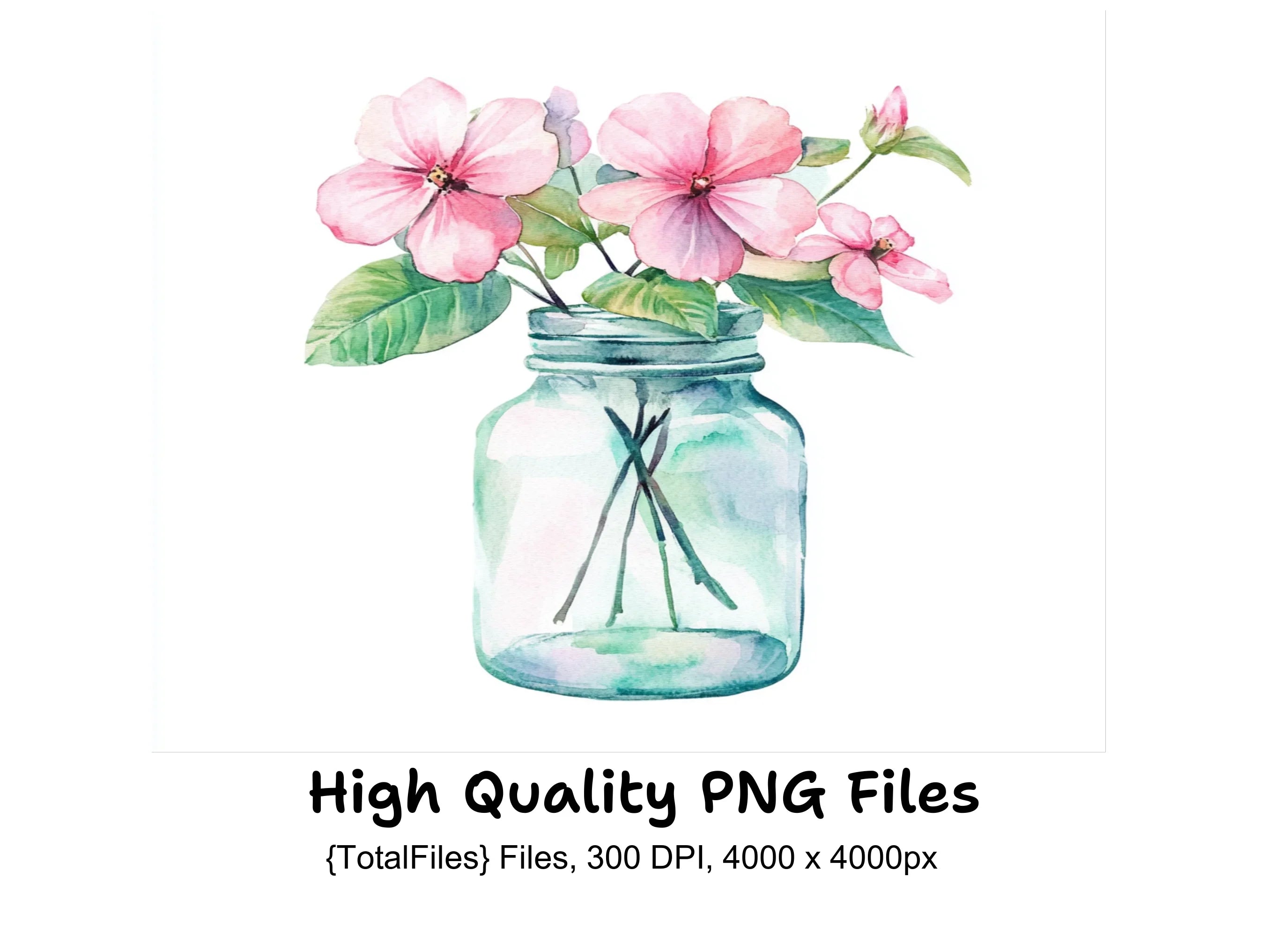 Pink Cherry Blossom Mason Jar Clipart Bundle