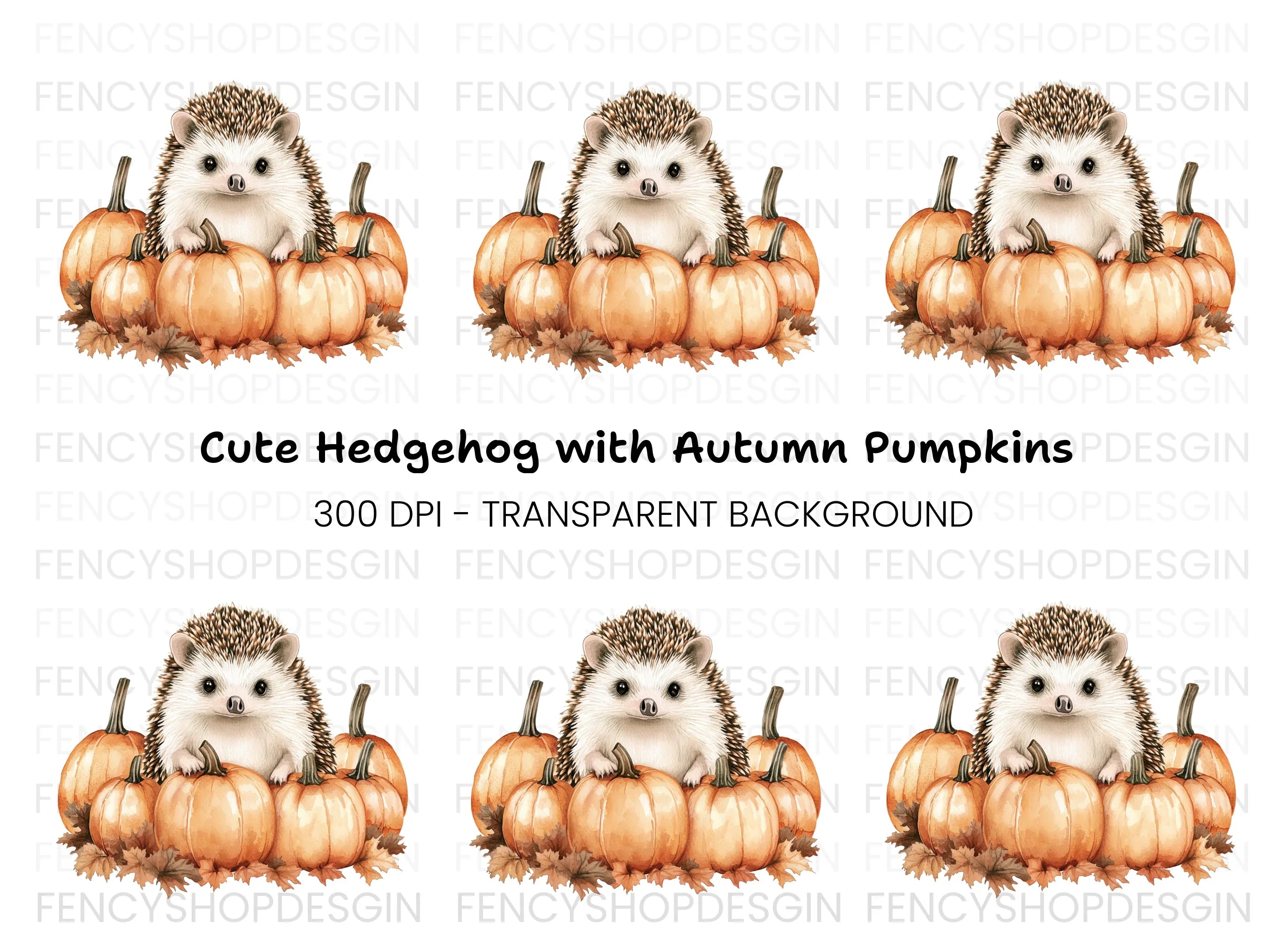 Cute Hedgehog with Autumn Pumpkins Clipart Bundle
