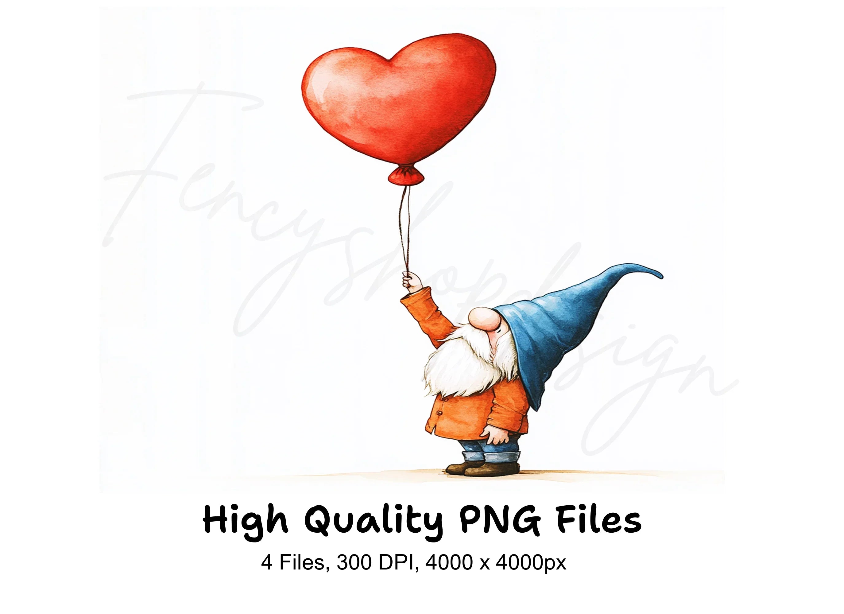 Cute Gnomes with Heart Balloon Clipart Bundle