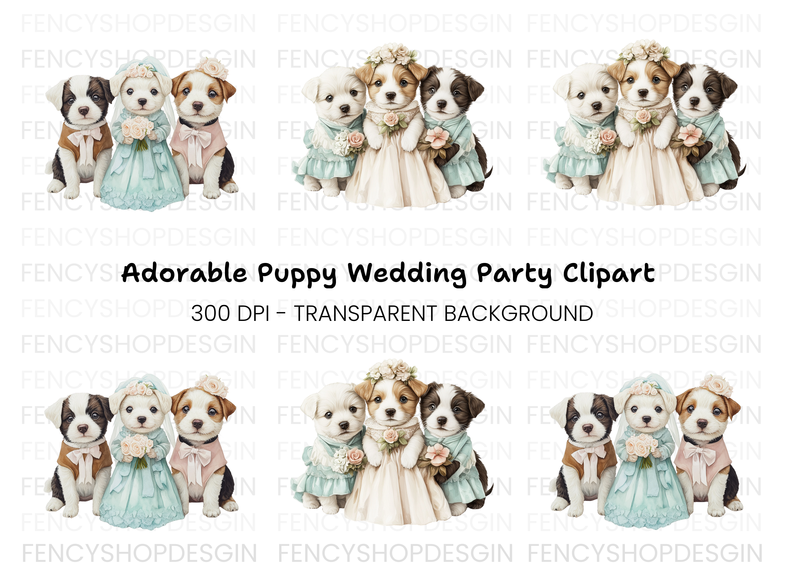 Adorable Puppy Wedding Clipart Bundle