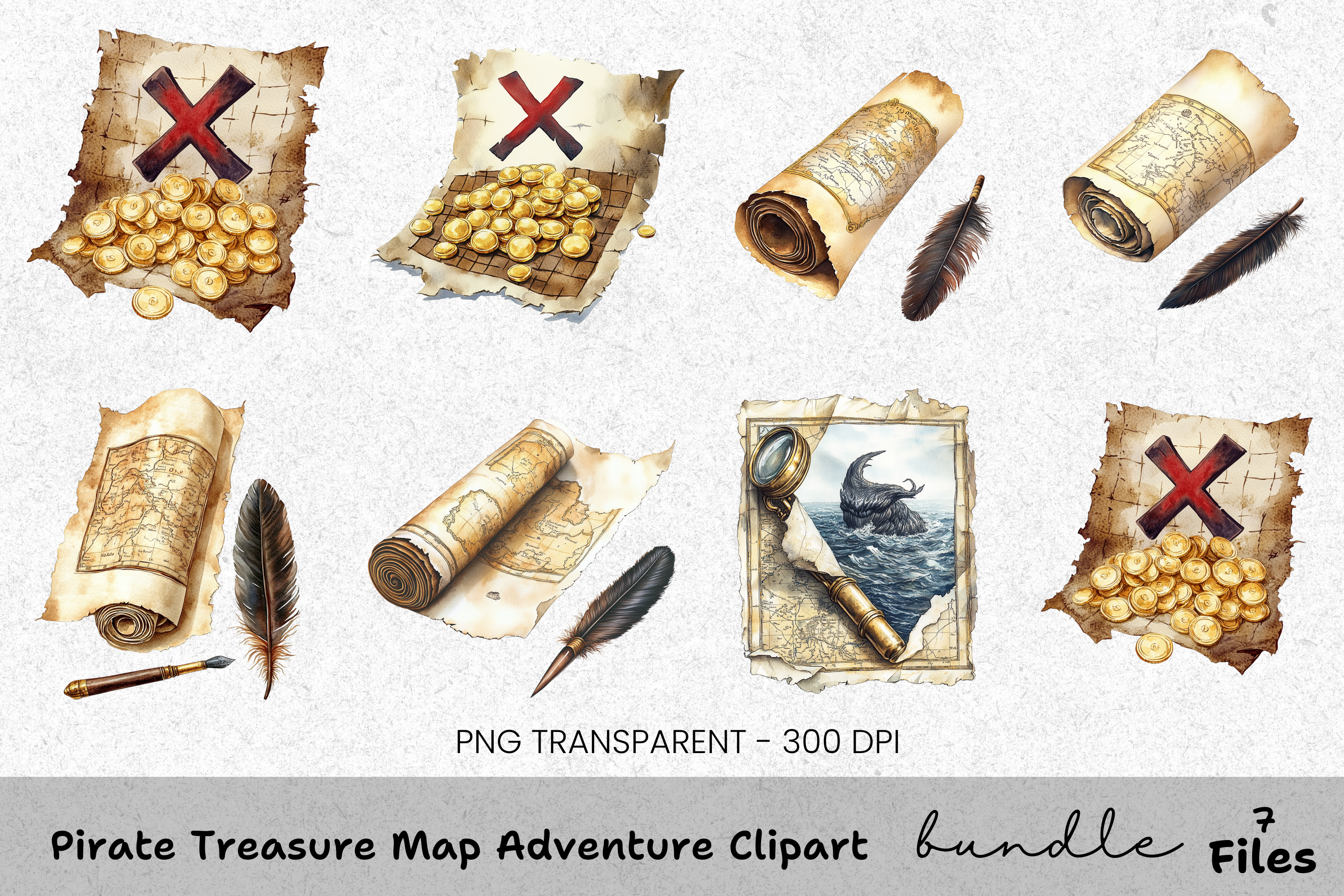 Pirate Treasure Map Adventure Clipart Bundle